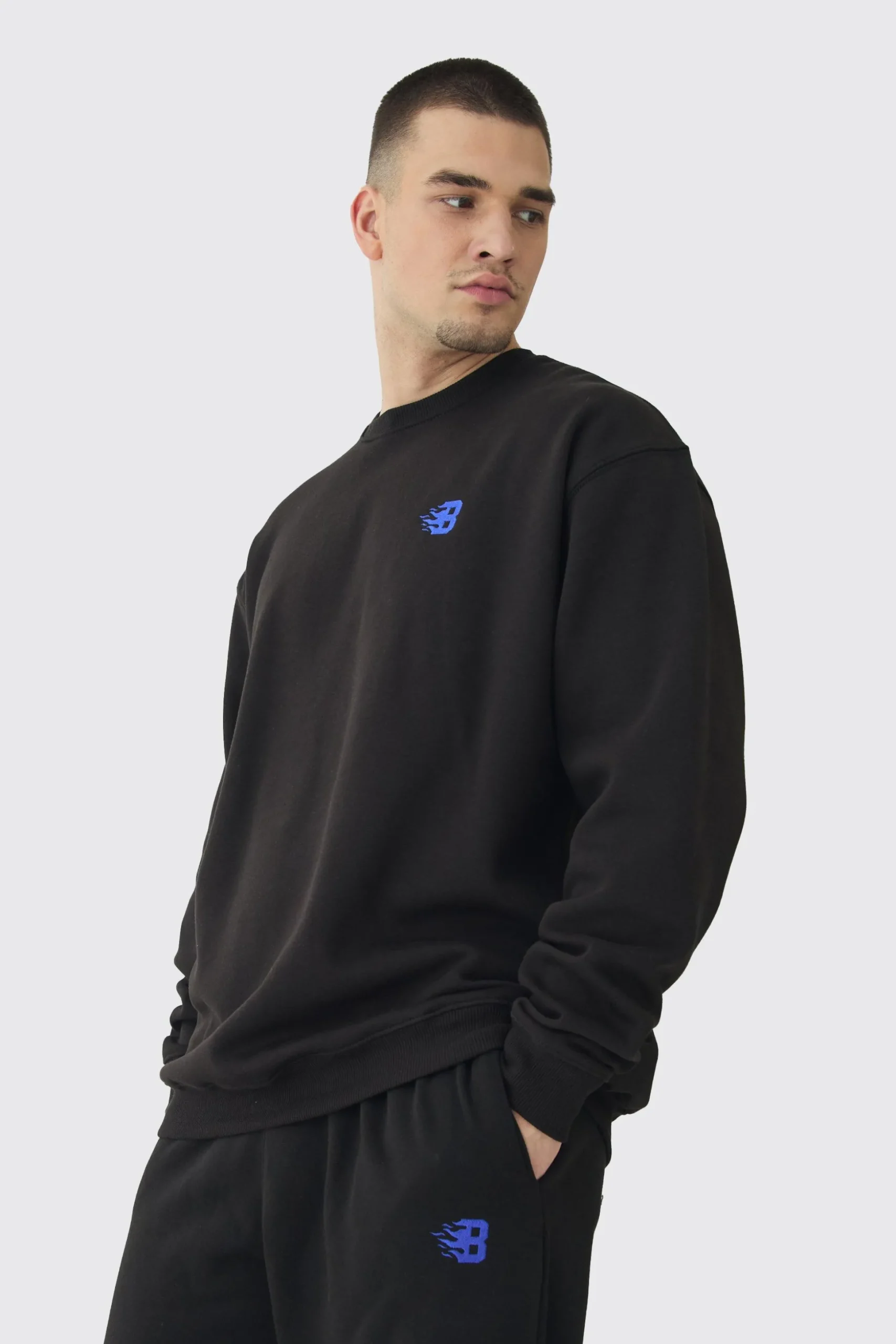 Tall B Embroidered Sweat Tracksuit | BoohooMAN UK