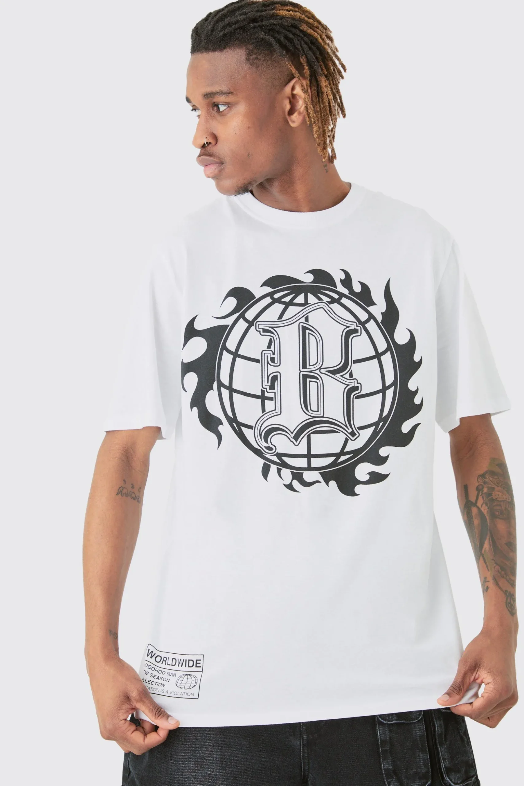 Tall B Graphic T-shirt In White | BoohooMAN UK