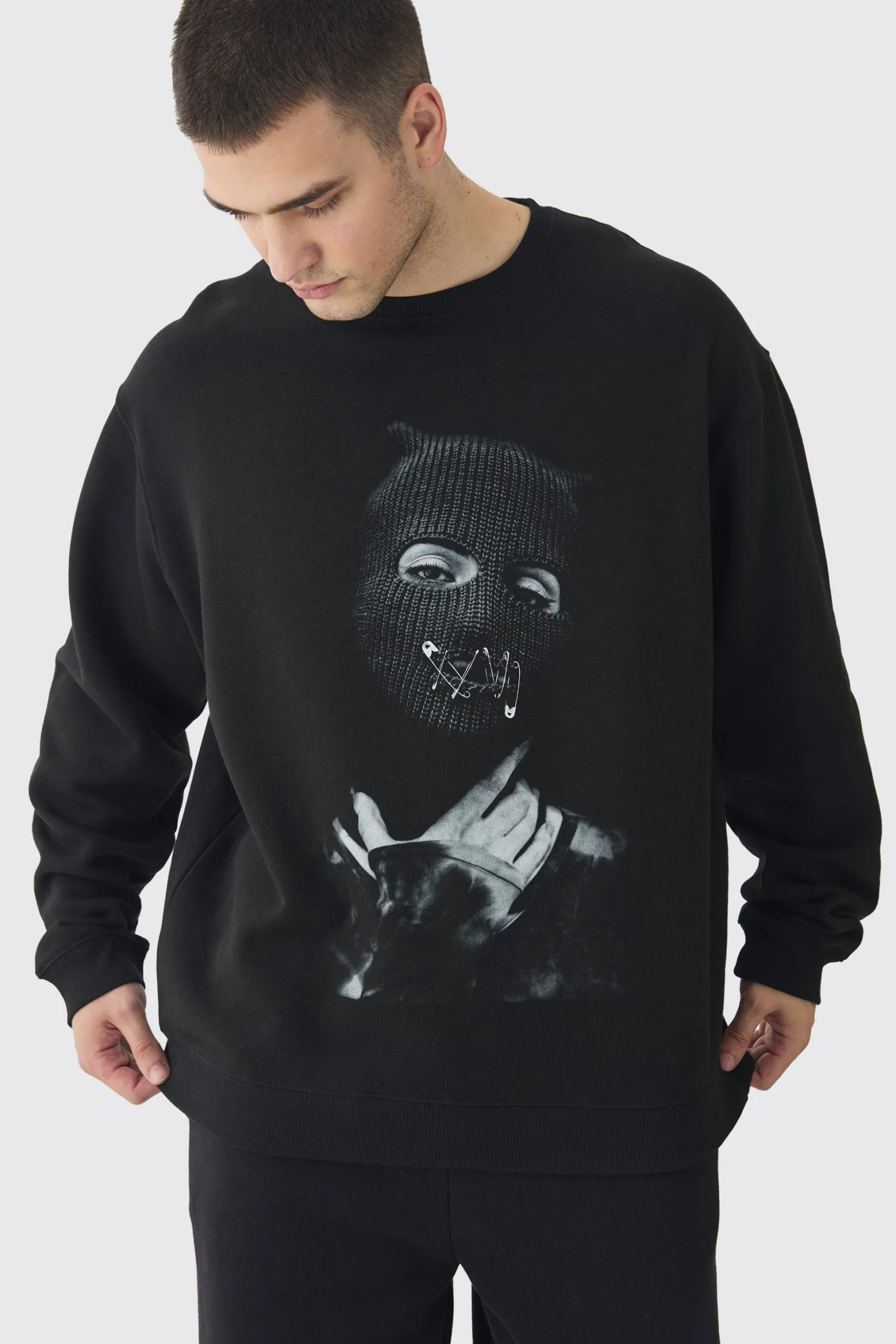 Tall Balaclava Graphic Oversized Sweatshirt | BoohooMAN UK