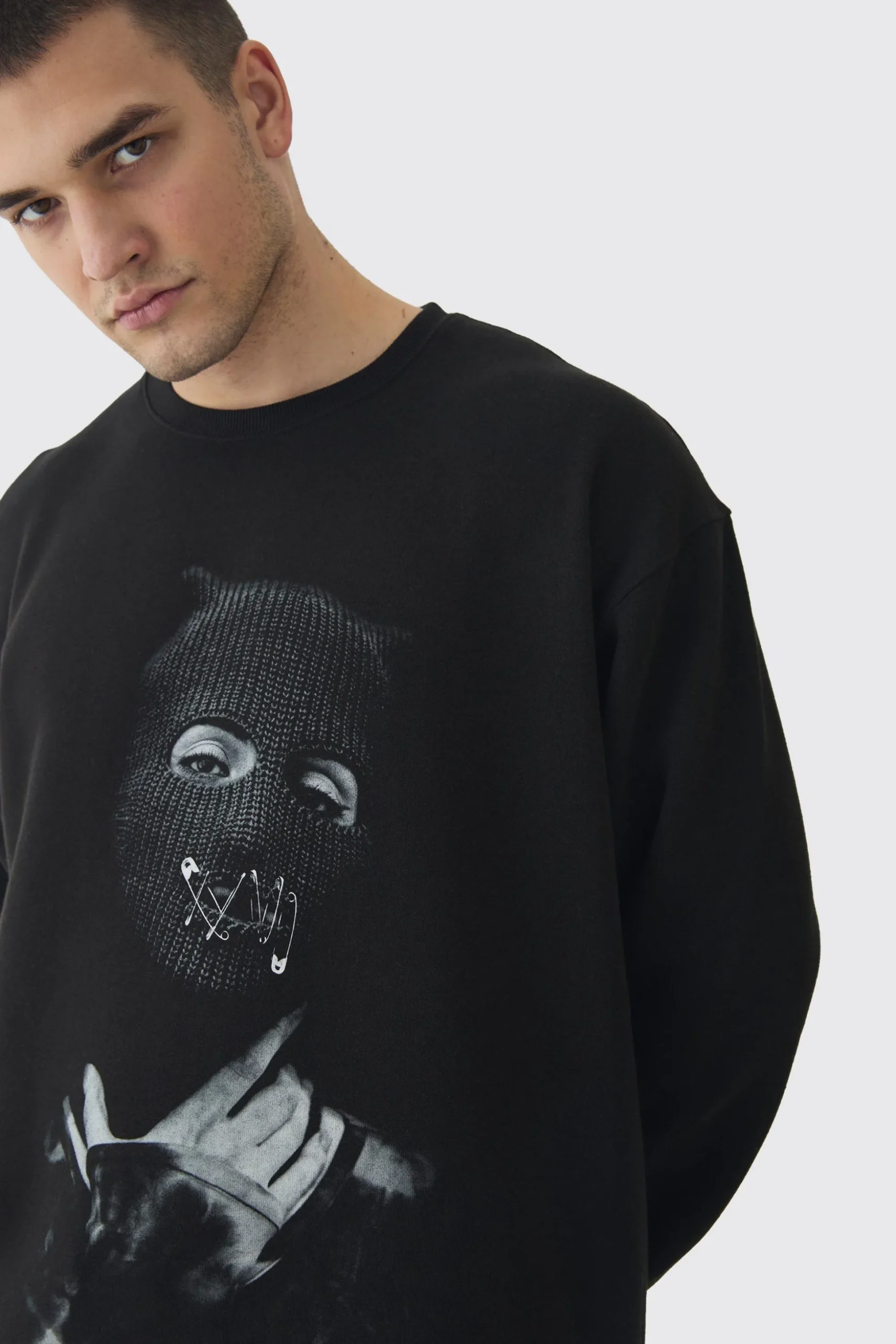 Tall Balaclava Graphic Oversized Sweatshirt | BoohooMAN UK