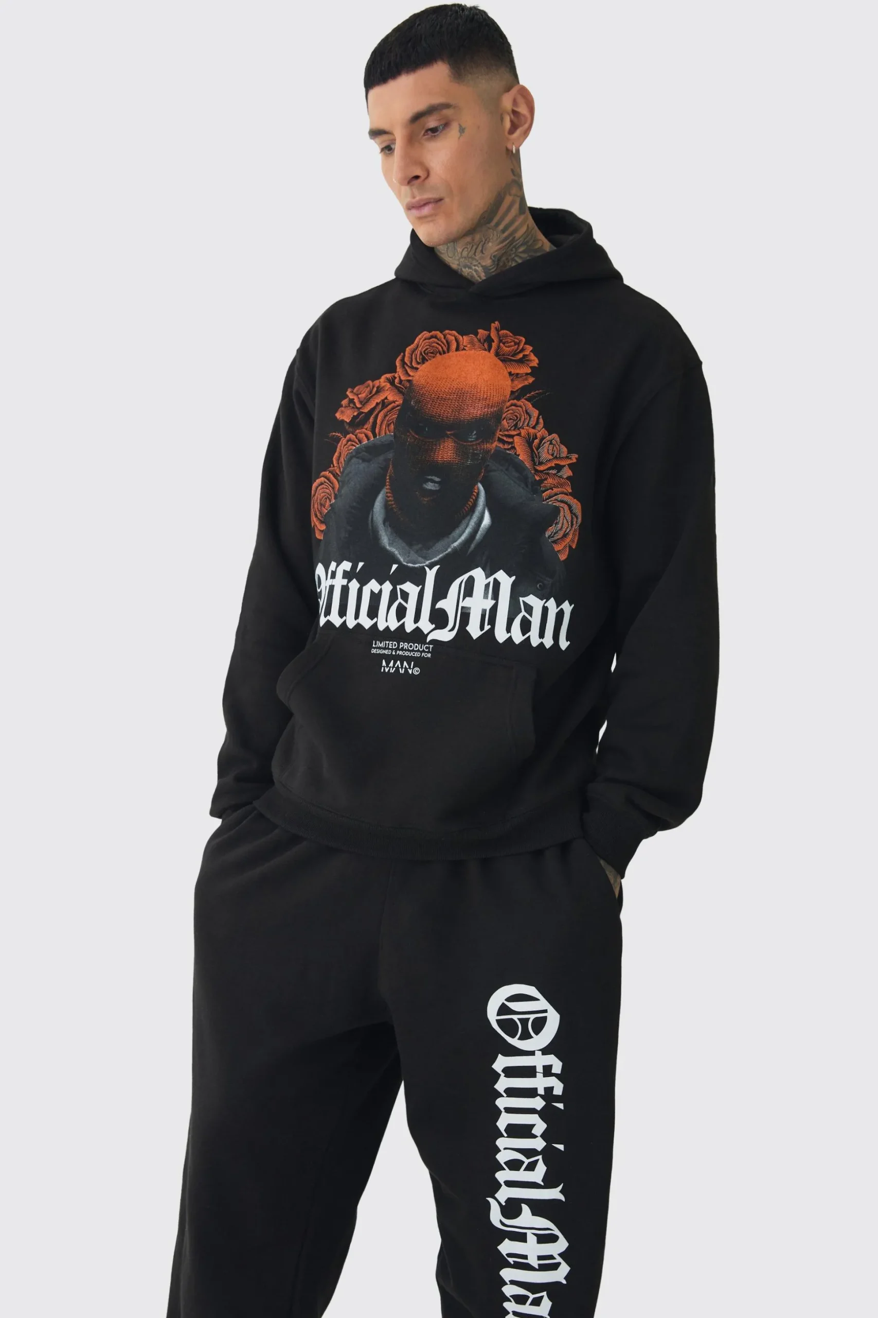 Tall Balaclava Graphic Oversized Tracksuit | BoohooMAN UK