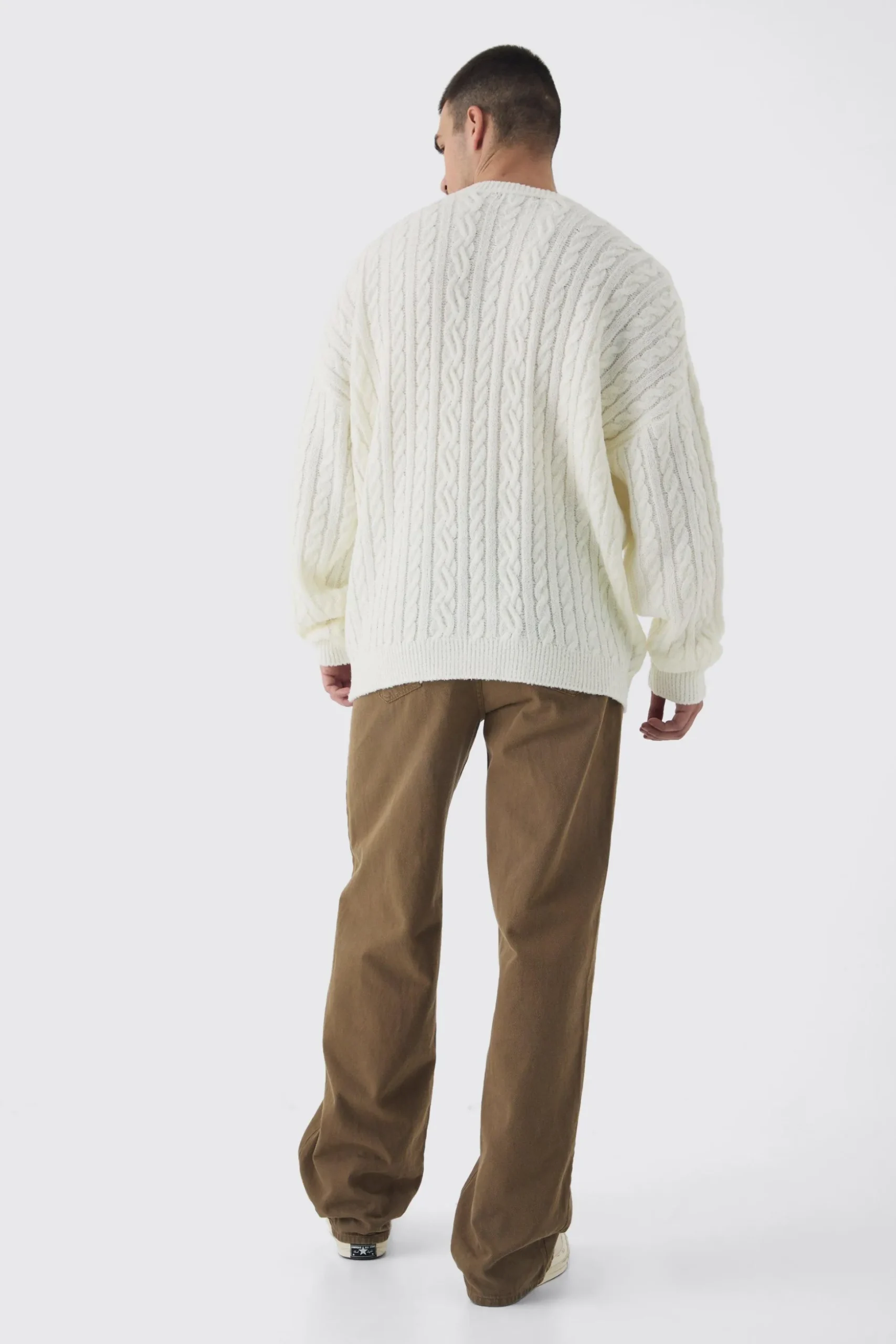 Tall Boucle Cable Knit Boxy Jumper | BoohooMAN UK