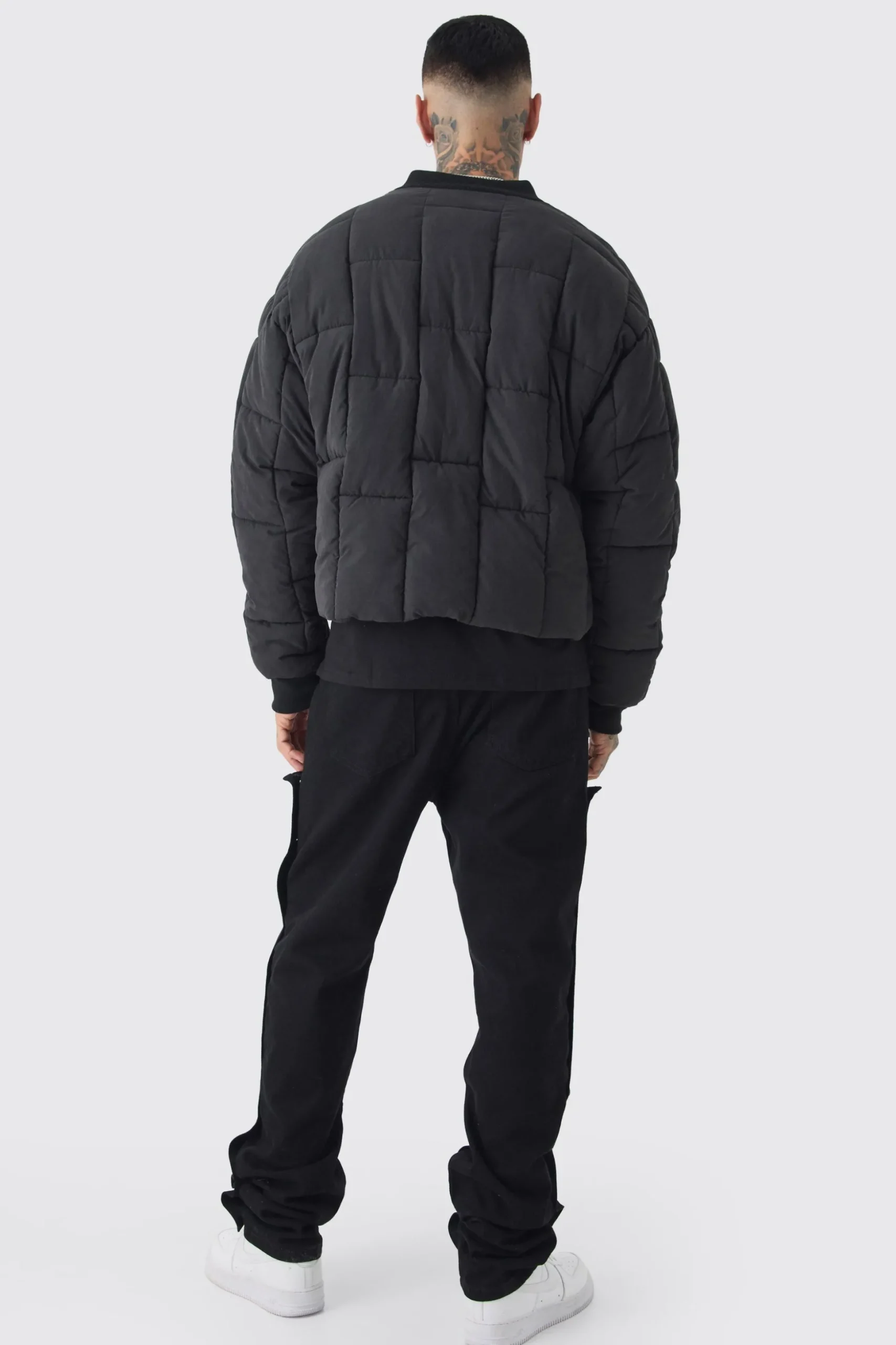 Tall Boxy Peached Square Quilted Bomber Jacket | BoohooMAN UK