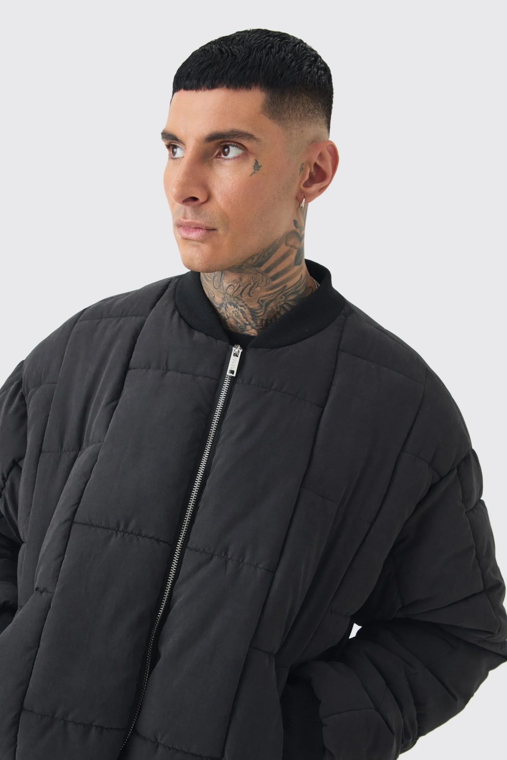 Tall Boxy Peached Square Quilted Bomber Jacket | BoohooMAN UK