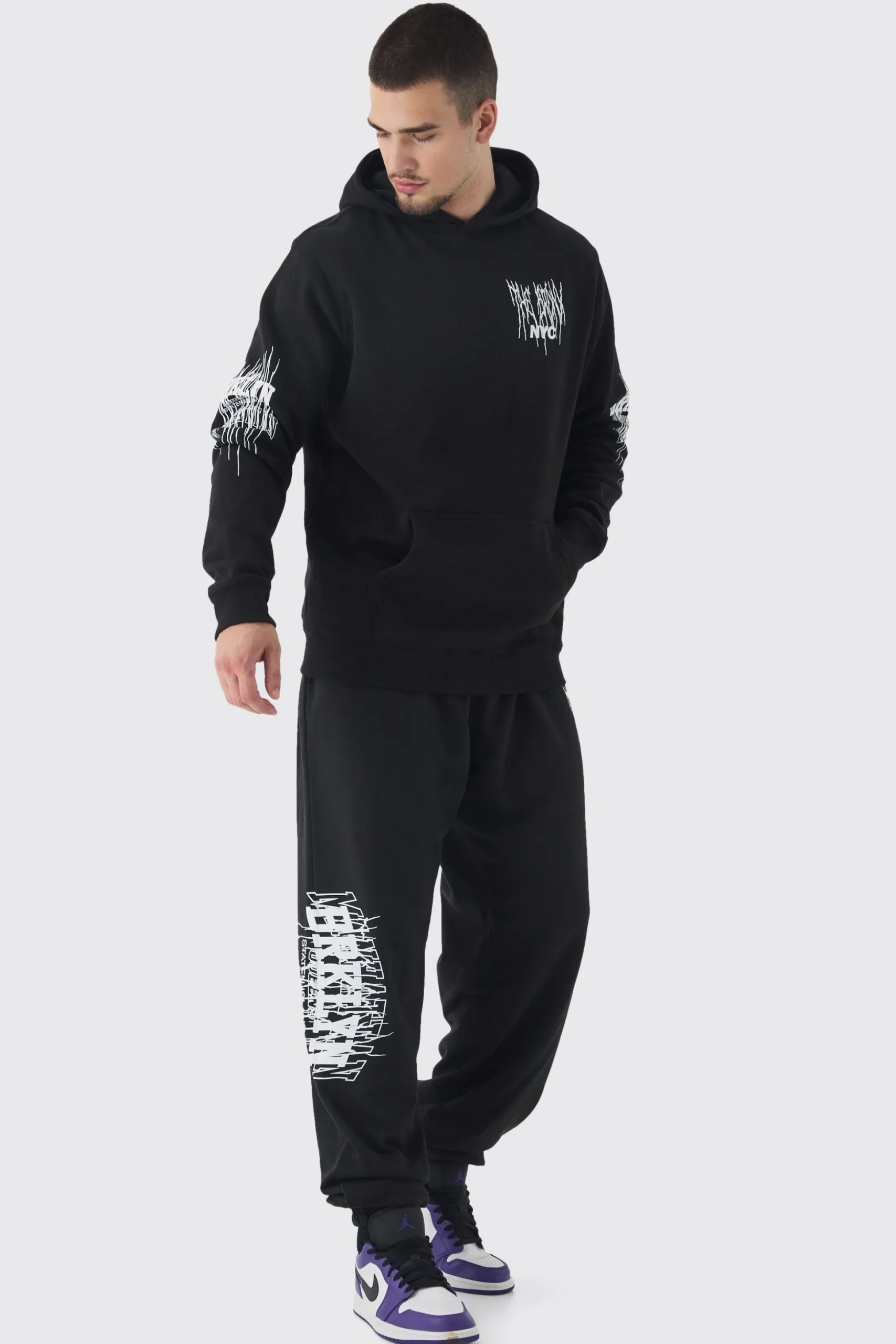 Tall Brooklyn Gothic Varsity Oversized Tracksuit | BoohooMAN UK