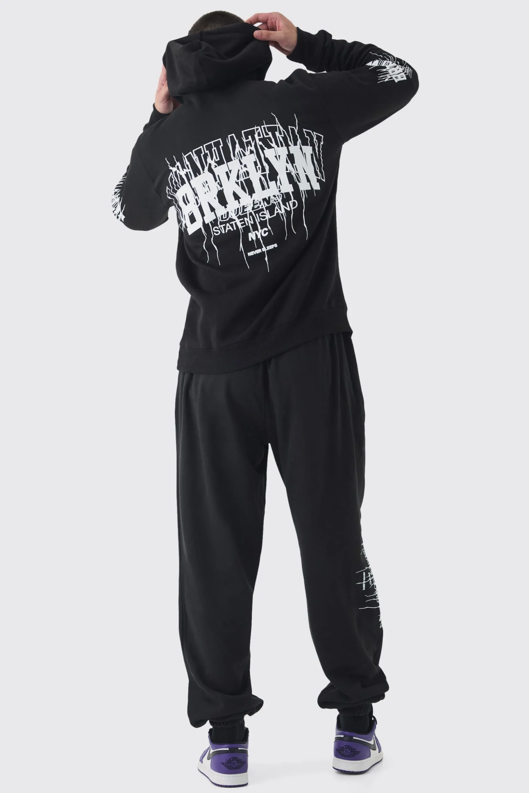 Tall Brooklyn Gothic Varsity Oversized Tracksuit | BoohooMAN UK