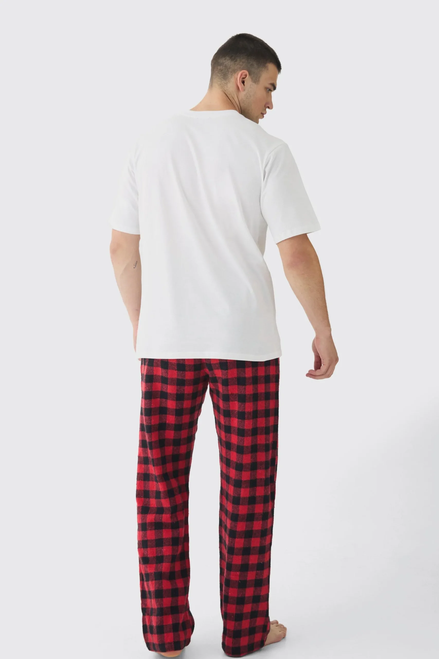 Tall Brushed Check Loungewear Bottoms In Red | BoohooMAN UK