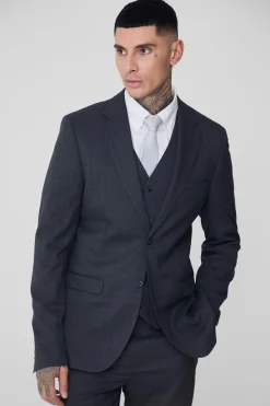 Tall Charcoal Check Single Breasted Slim Fit Suit Jacket | BoohooMAN UK