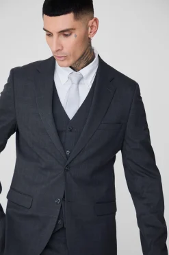 Tall Charcoal Check Single Breasted Slim Fit Suit Jacket | BoohooMAN UK