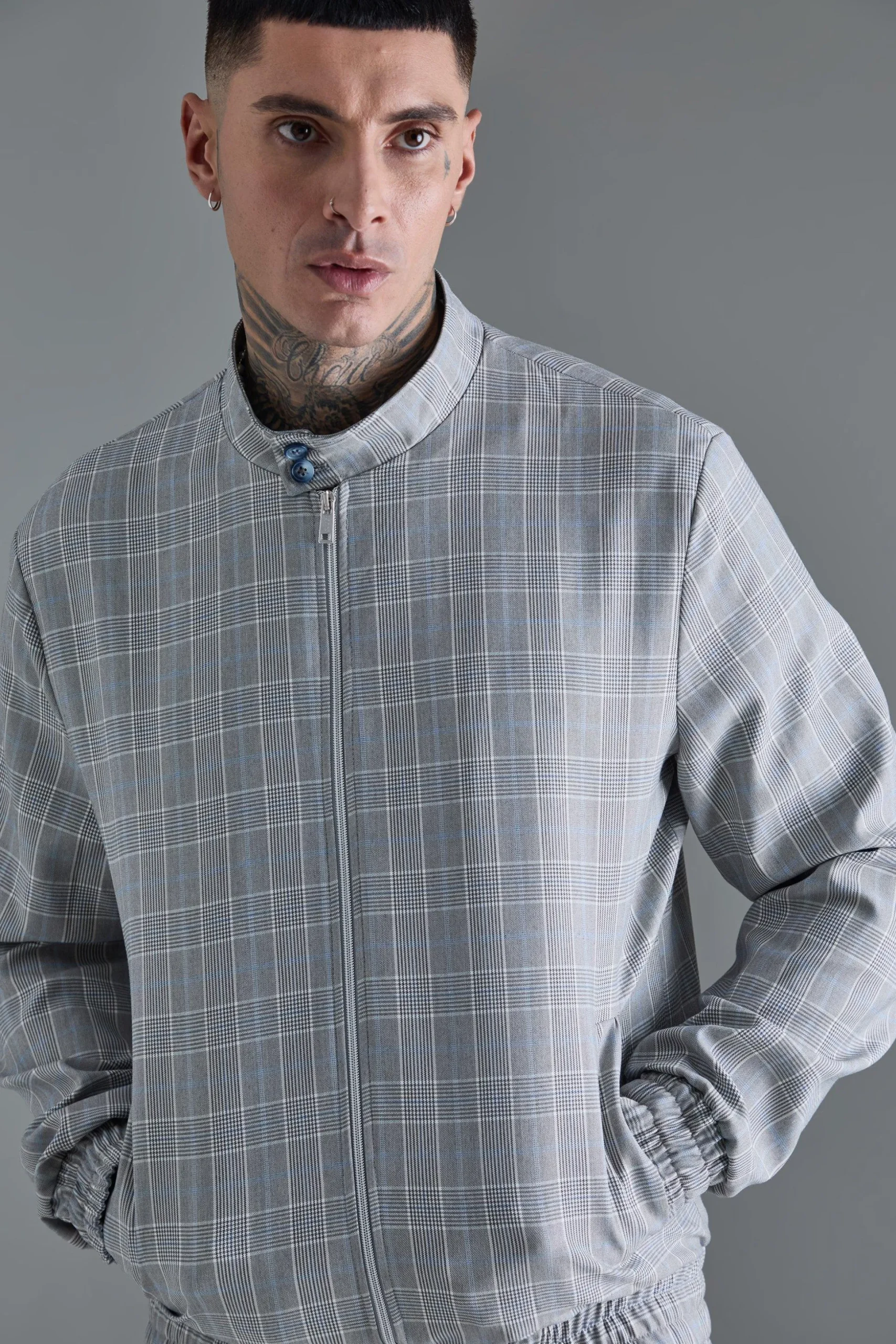 Tall Check Bomber And Trouser Set | BoohooMAN UK