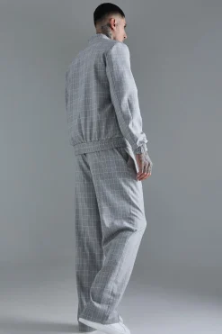 Tall Check High Neck Zip Up Smart Funnel Neck Jacket | BoohooMAN UK