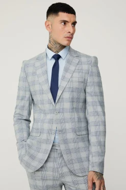 Tall Checked Skinny Fit Blazer | BoohooMAN UK