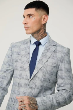 Tall Checked Skinny Fit Blazer | BoohooMAN UK