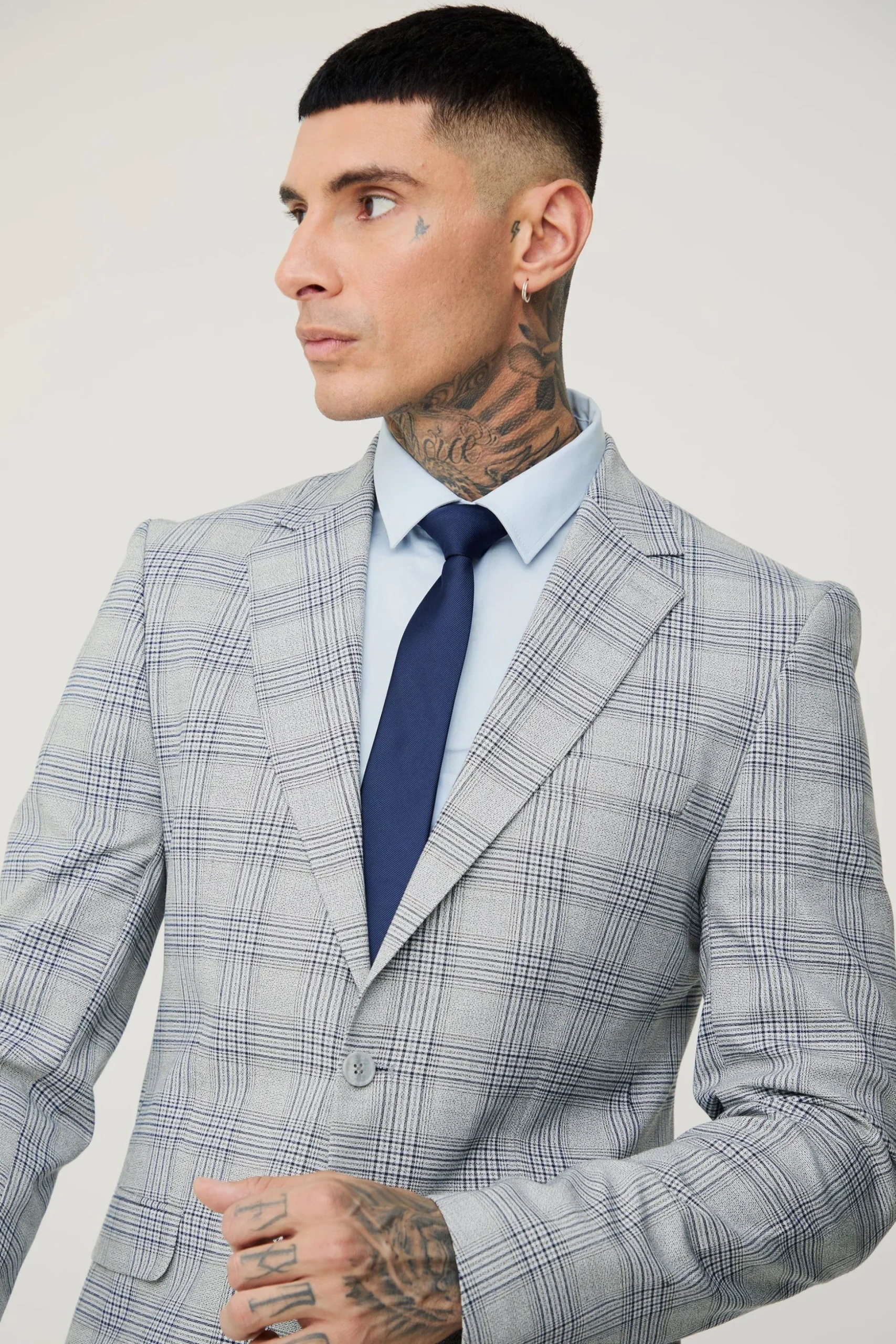 Tall Checked Skinny Fit Blazer | BoohooMAN UK