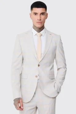 Tall Checked Skinny Fit Blazer | BoohooMAN UK