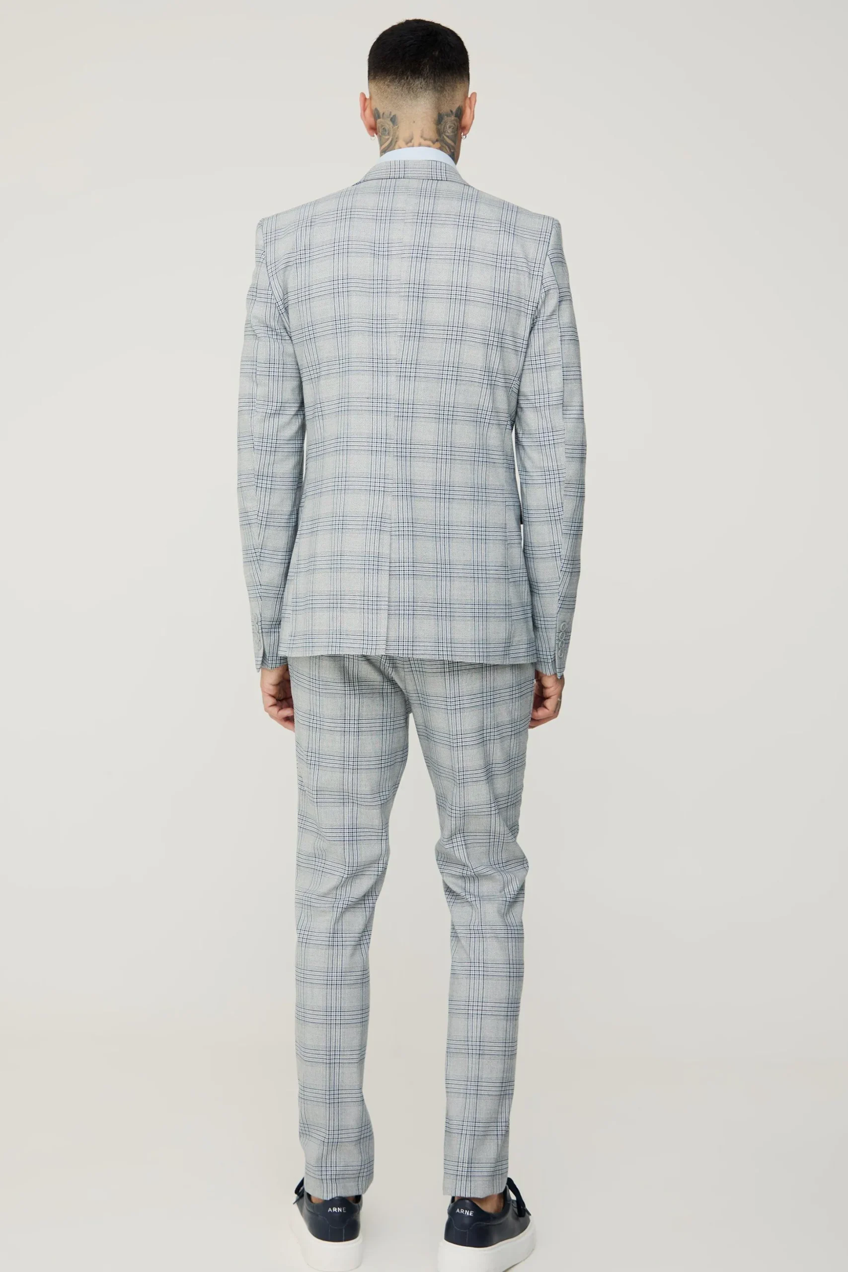 Tall Checked Skinny Fit Trousers | BoohooMAN UK