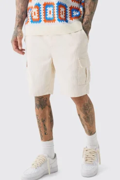 Tall Cord Cargo Shorts In Stone | BoohooMAN UK
