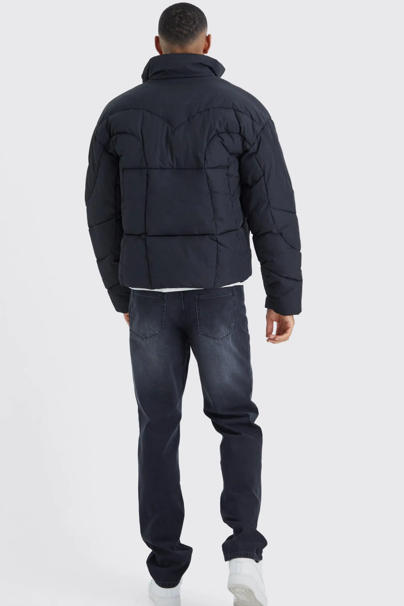 Tall Curved Panel Funnel Neck Puffer | BoohooMAN UK