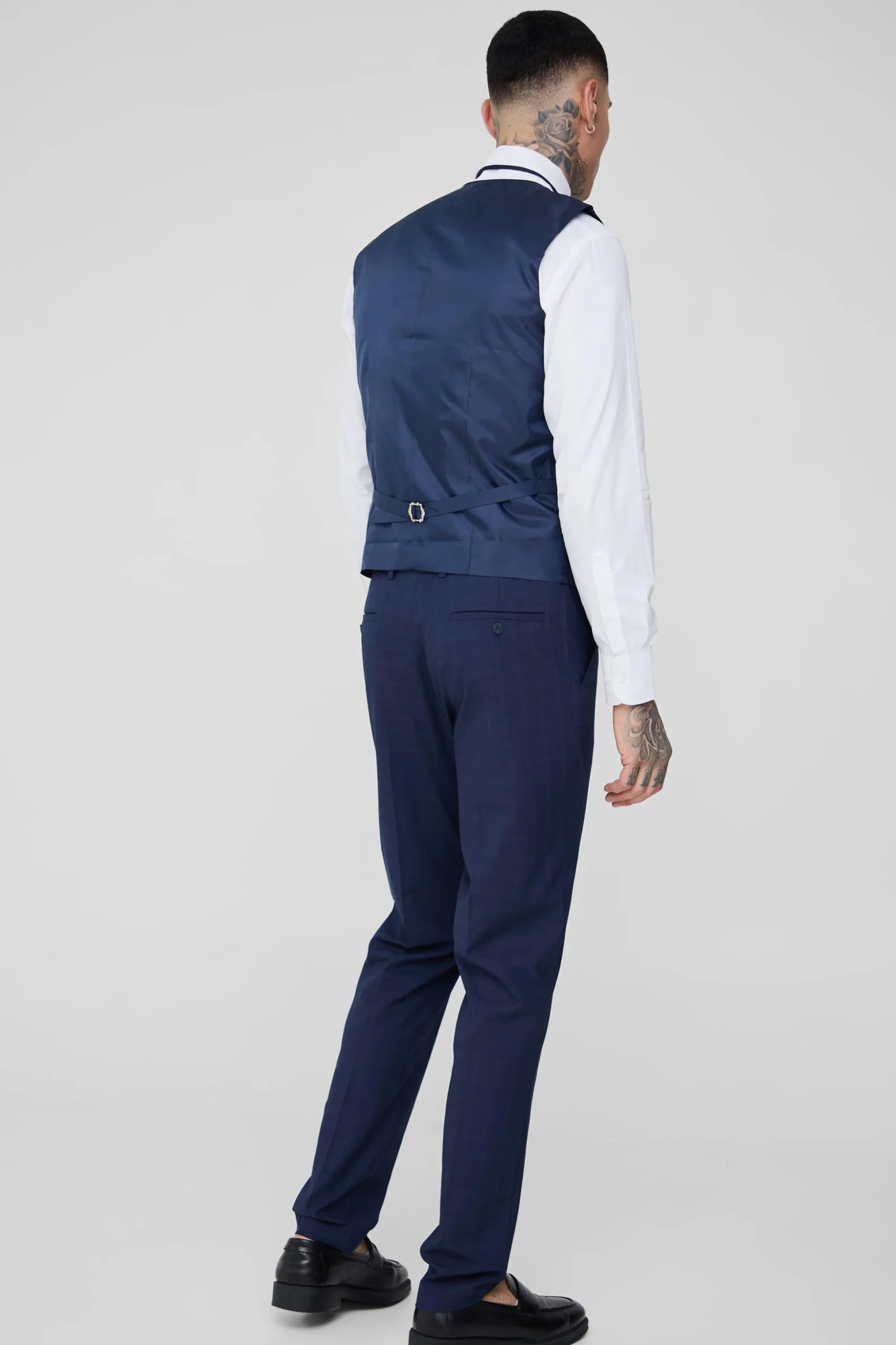Tall Dark Blue Check Waistcoat | BoohooMAN UK