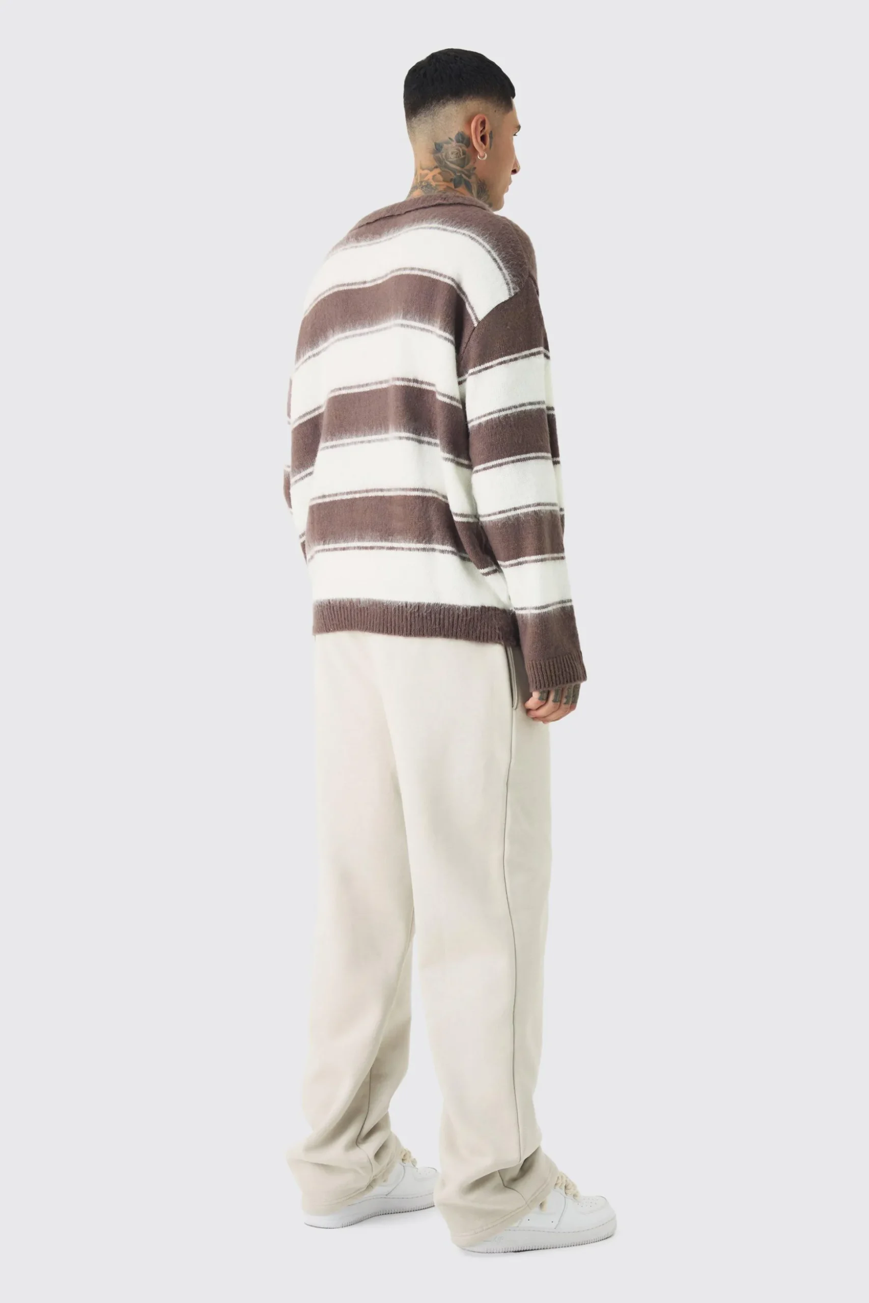 Tall Double Waistband Baggy Fit Jersey Bottoms In Stone | BoohooMAN UK