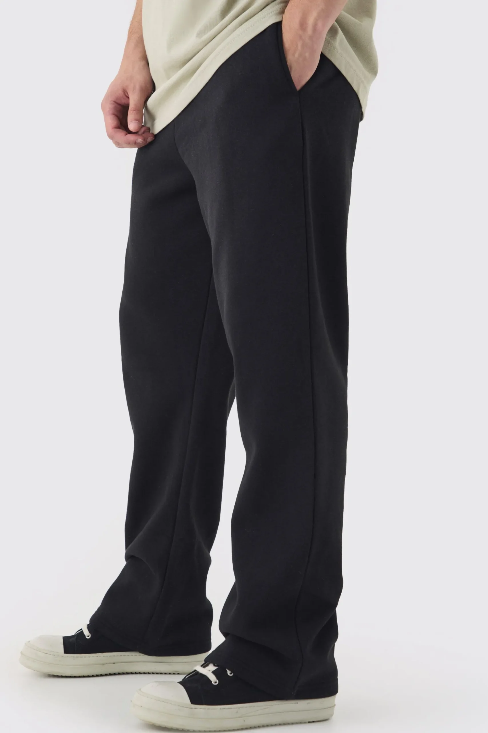 Tall Double Waistband Baggy Fit Jersey Bottoms In Black | BoohooMAN UK