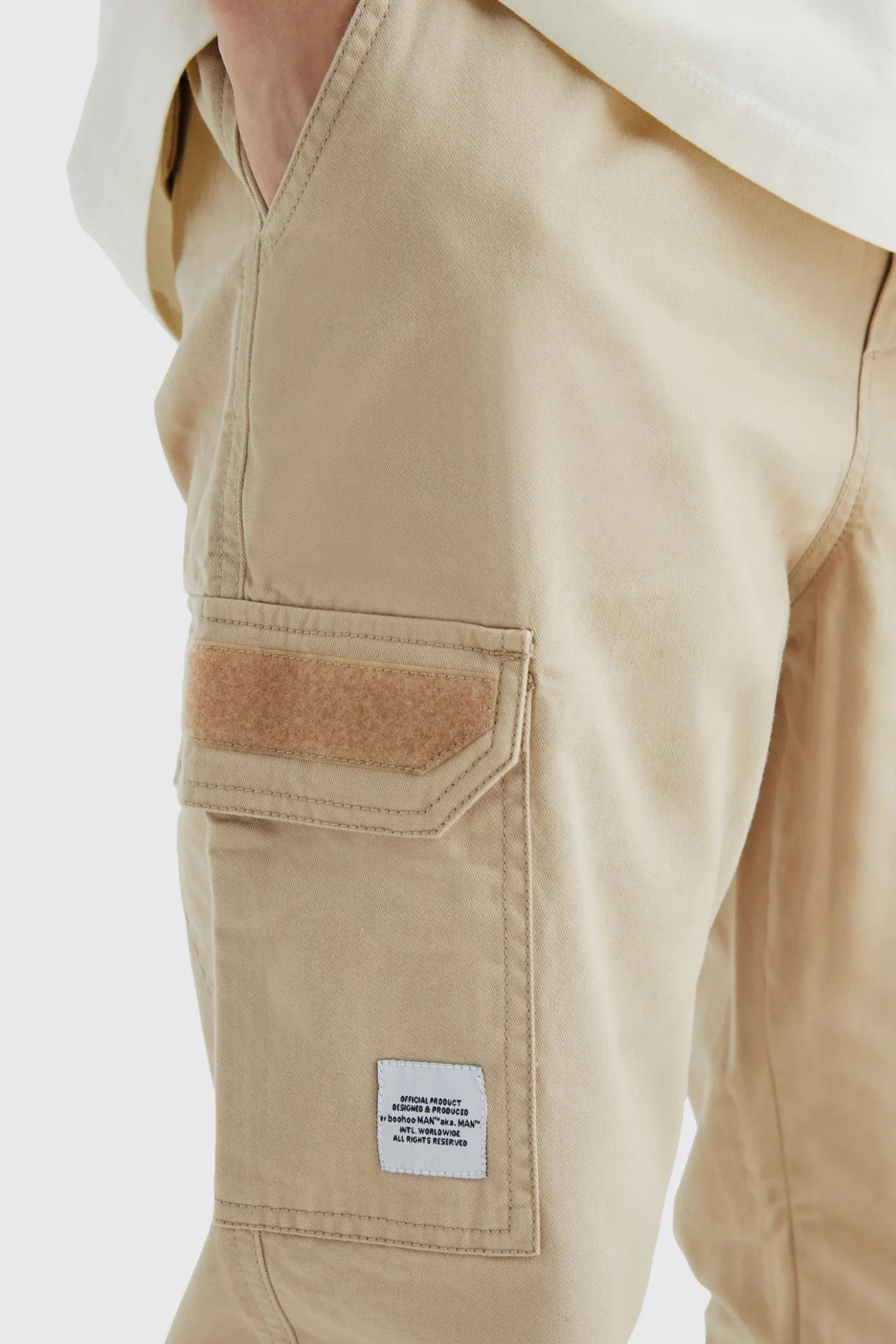 Tall Elastic Comfort Felt Detail Cargo Trouser | BoohooMAN UK