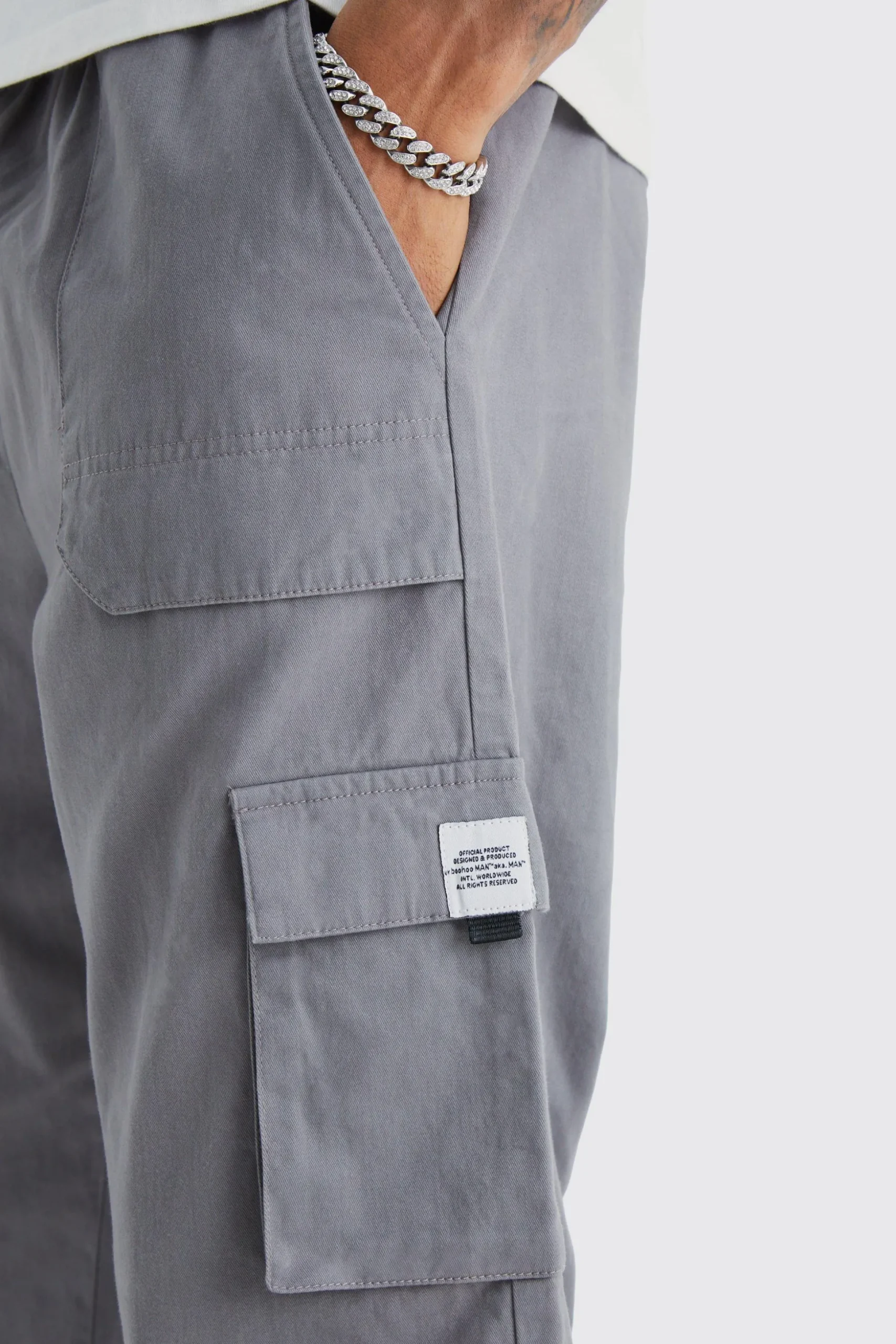 Tall Elastic Waist Relaxed Fit Buckle Cargo Jogger | BoohooMAN UK