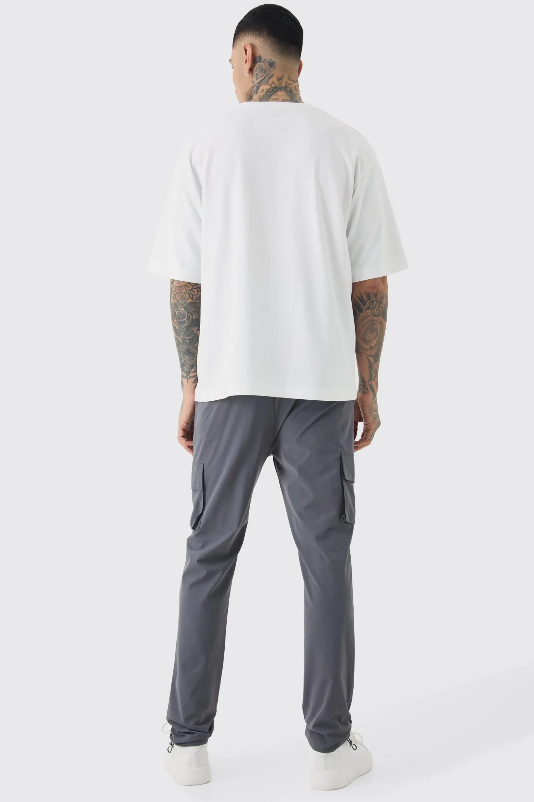 Tall Elasticated Lightweight Technical Stretch Skinny Cargo Trouser | BoohooMAN UK