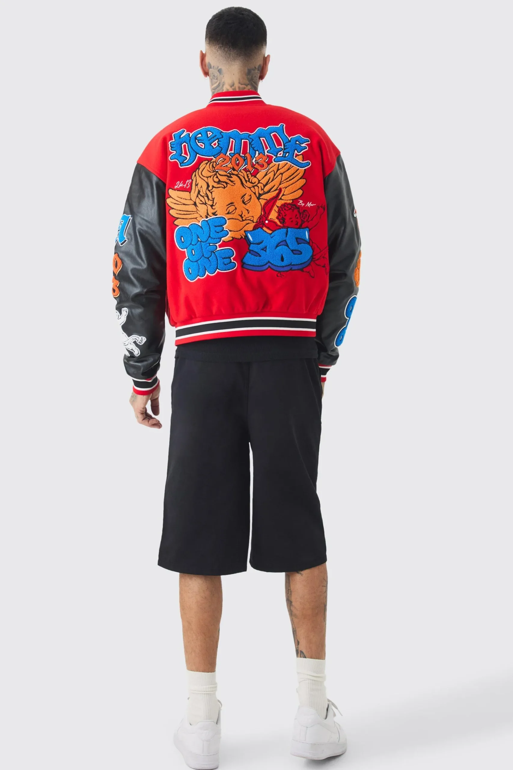 Tall Elasticated Waist Applique Jorts | BoohooMAN UK