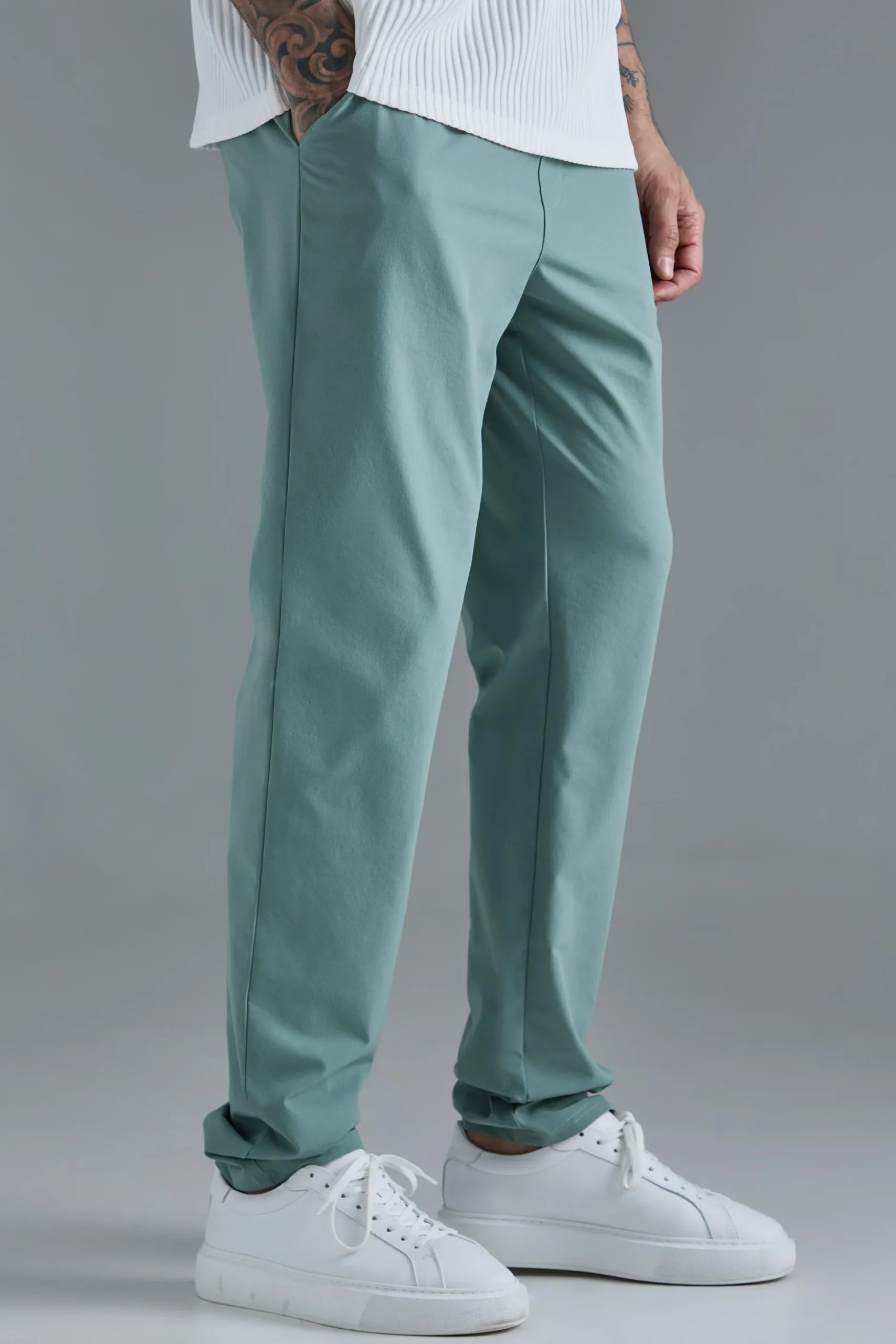 Tall Elasticated Waist Lightweight Technical Stretch Slim Trouser | BoohooMAN UK