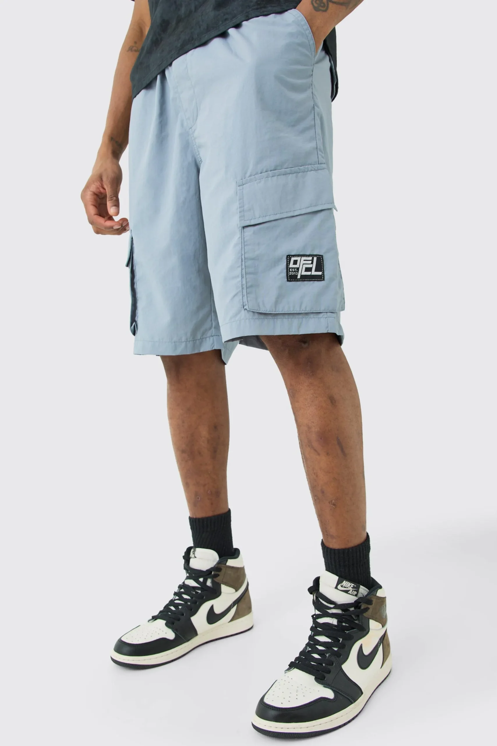 Tall Elasticated Waist Ofcl Nylon Cargo Short | BoohooMAN UK