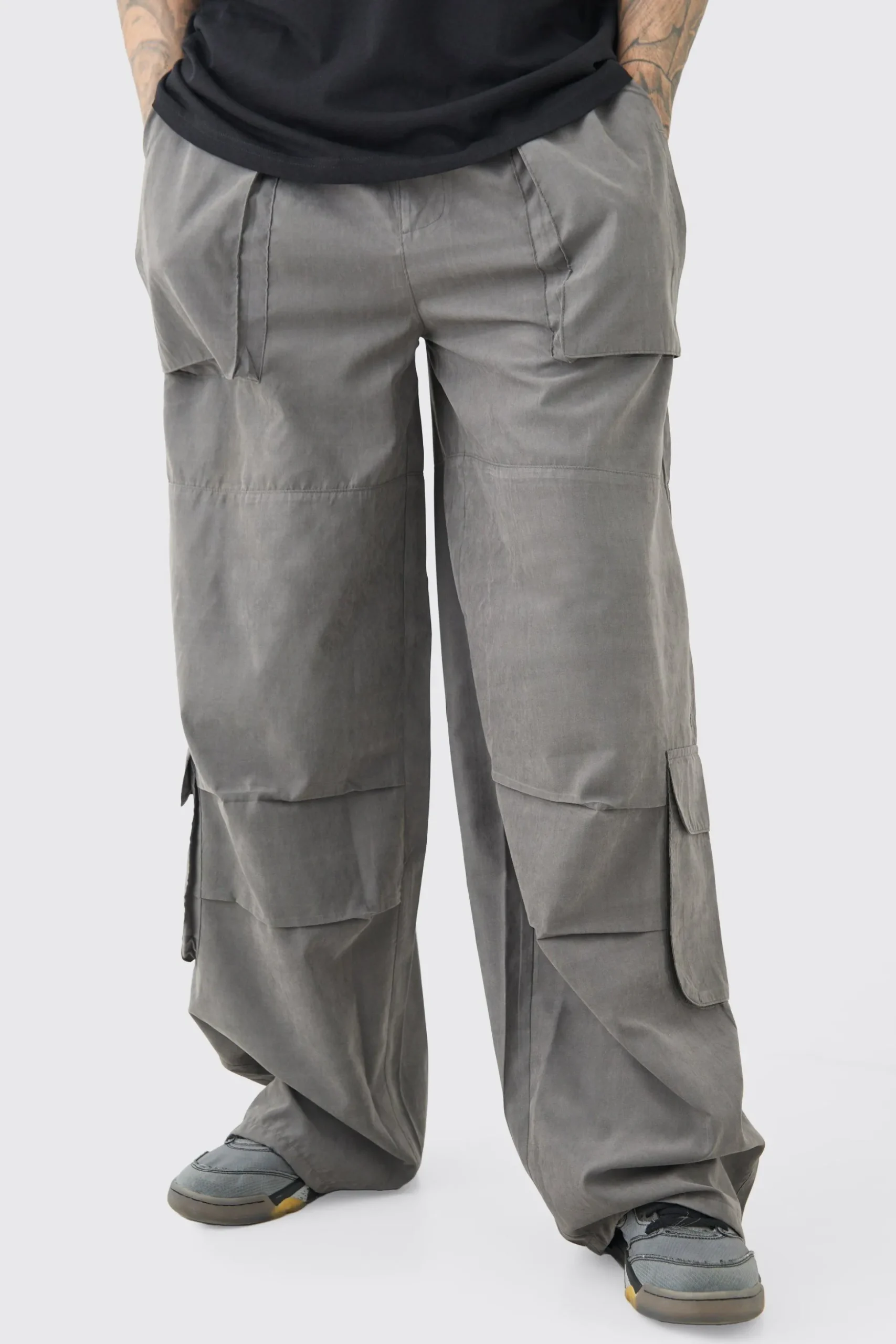 Tall Elasticated Waist Oversized Peached Cargo Trouser | BoohooMAN UK