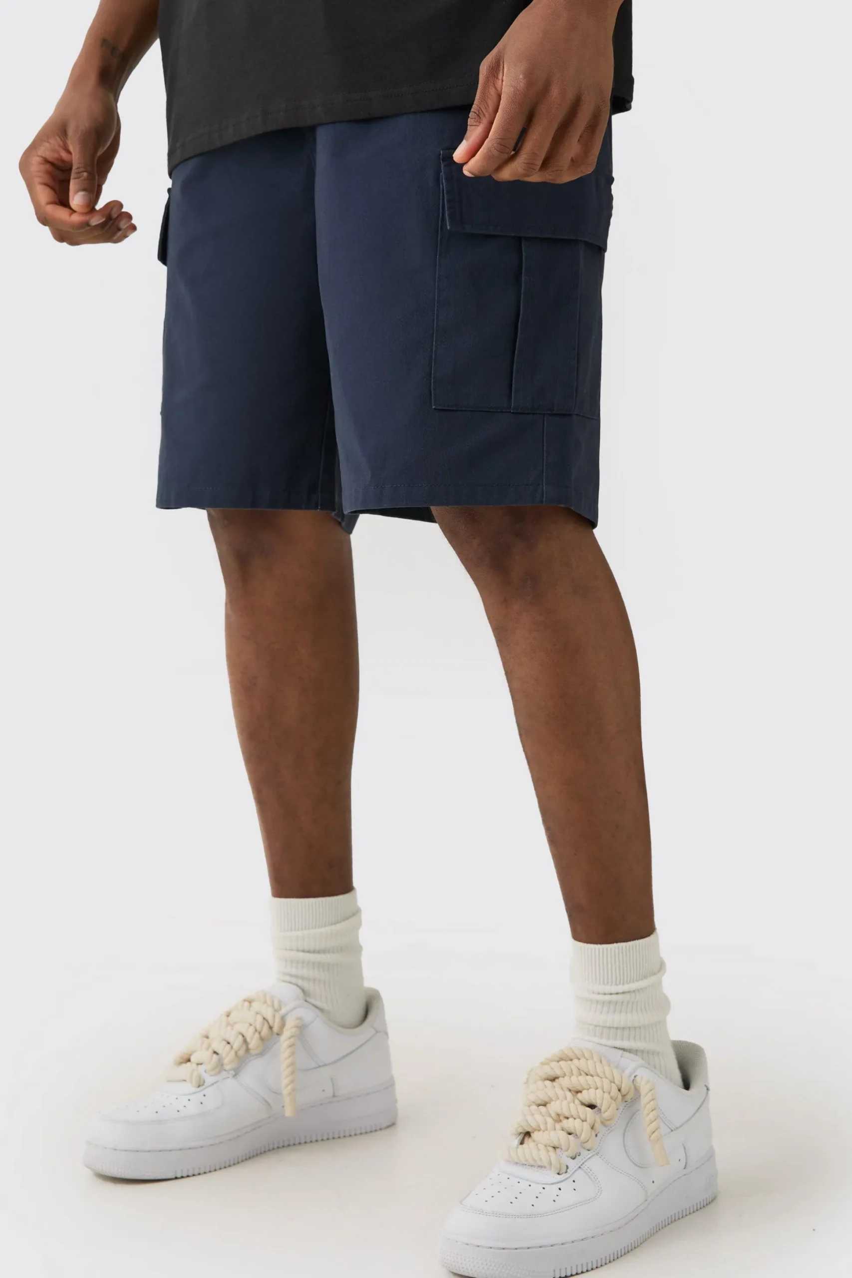 Tall Elasticated Waist Relaxed Fit Cargo Shorts | BoohooMAN UK