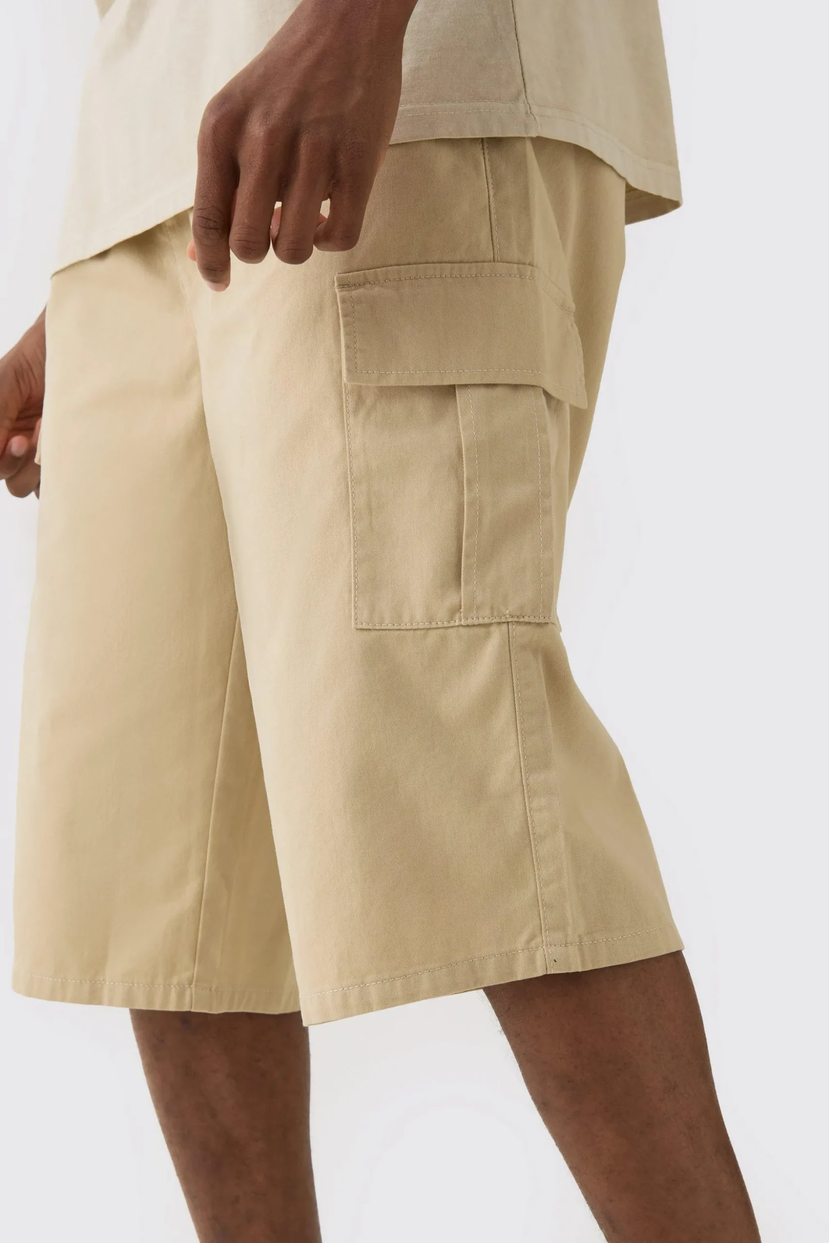 Tall Elasticated Waist Relaxed Fit Cargo Jorts | BoohooMAN UK
