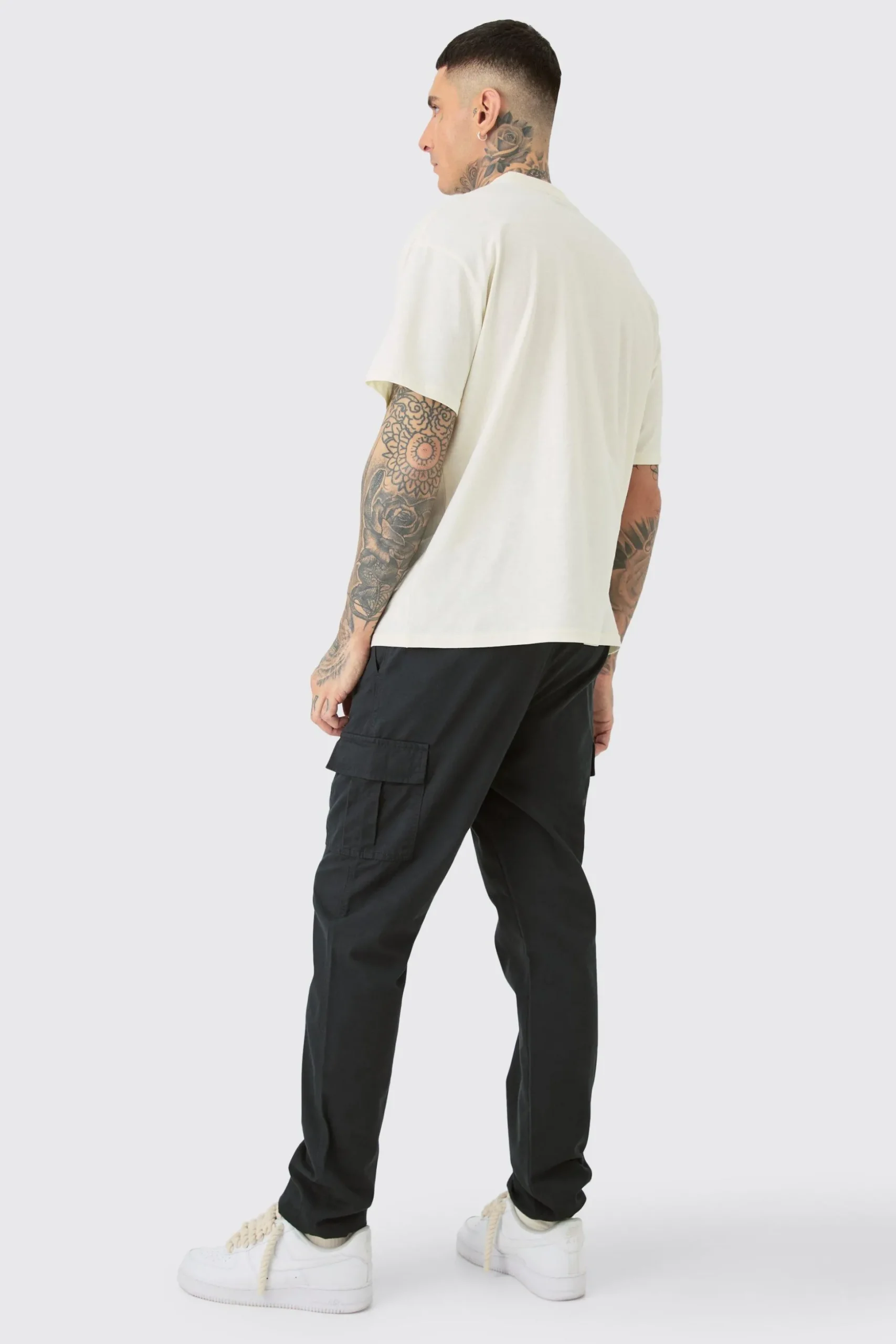 Tall Elasticated Waist Twill Slim Fit Cargo Trouser | BoohooMAN UK