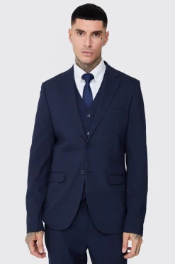 Tall Essential Slim Fit Suit Jacket In Navy | BoohooMAN UK