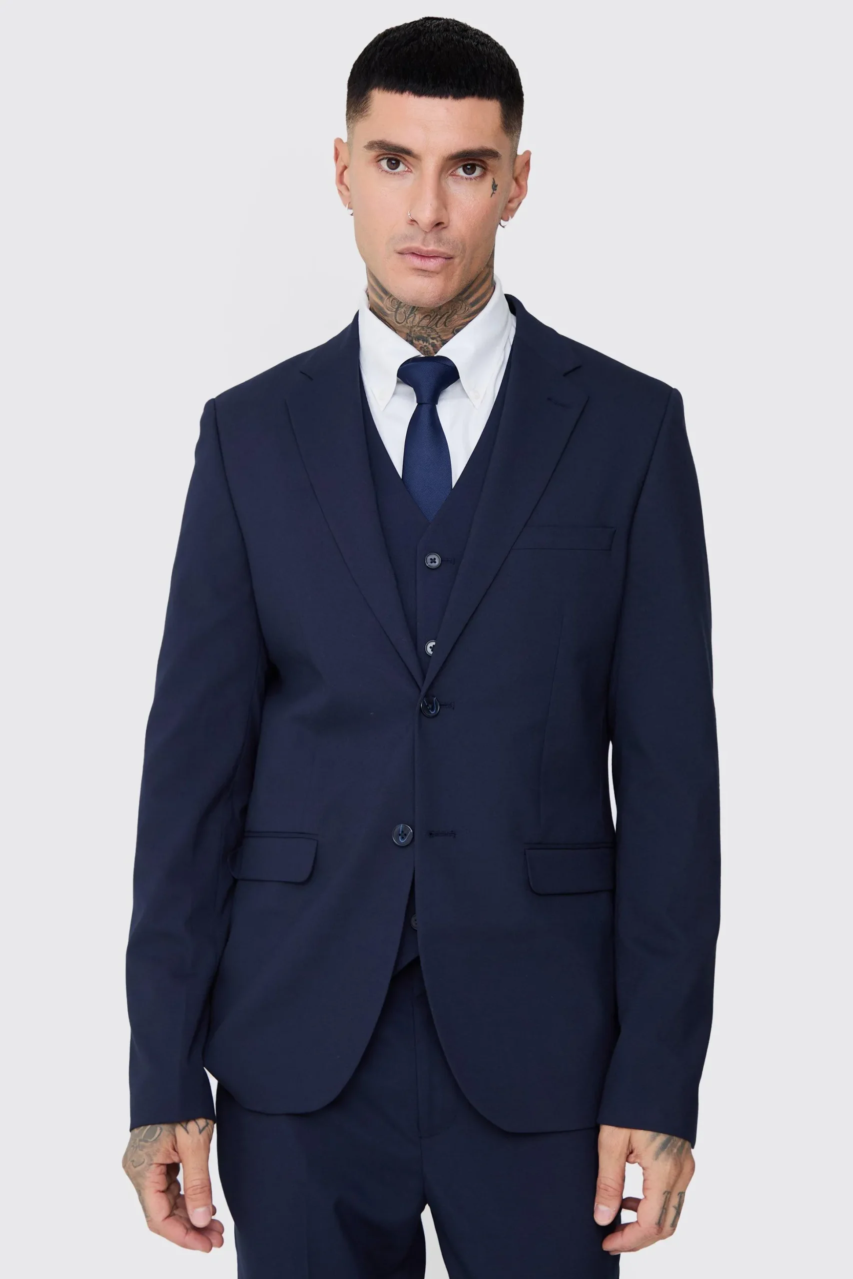 Tall Essential Slim Fit Suit Jacket In Navy | BoohooMAN UK