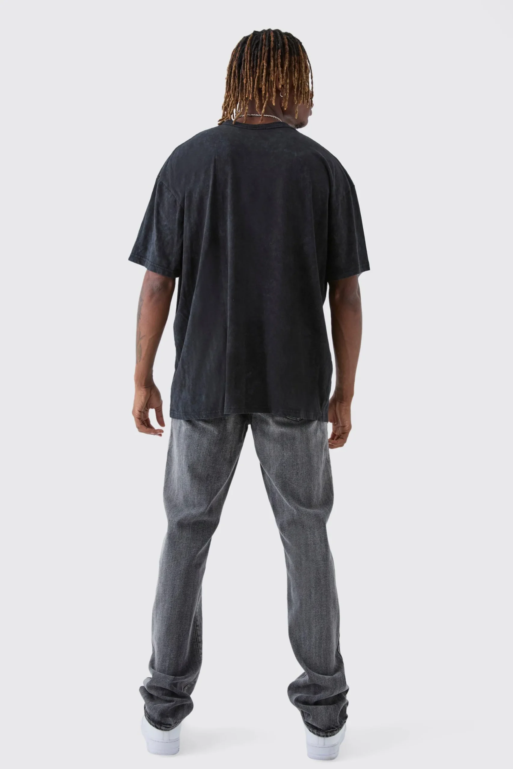 Tall Fearless Print Oversized Washed T-shirt In Charcoal | BoohooMAN UK