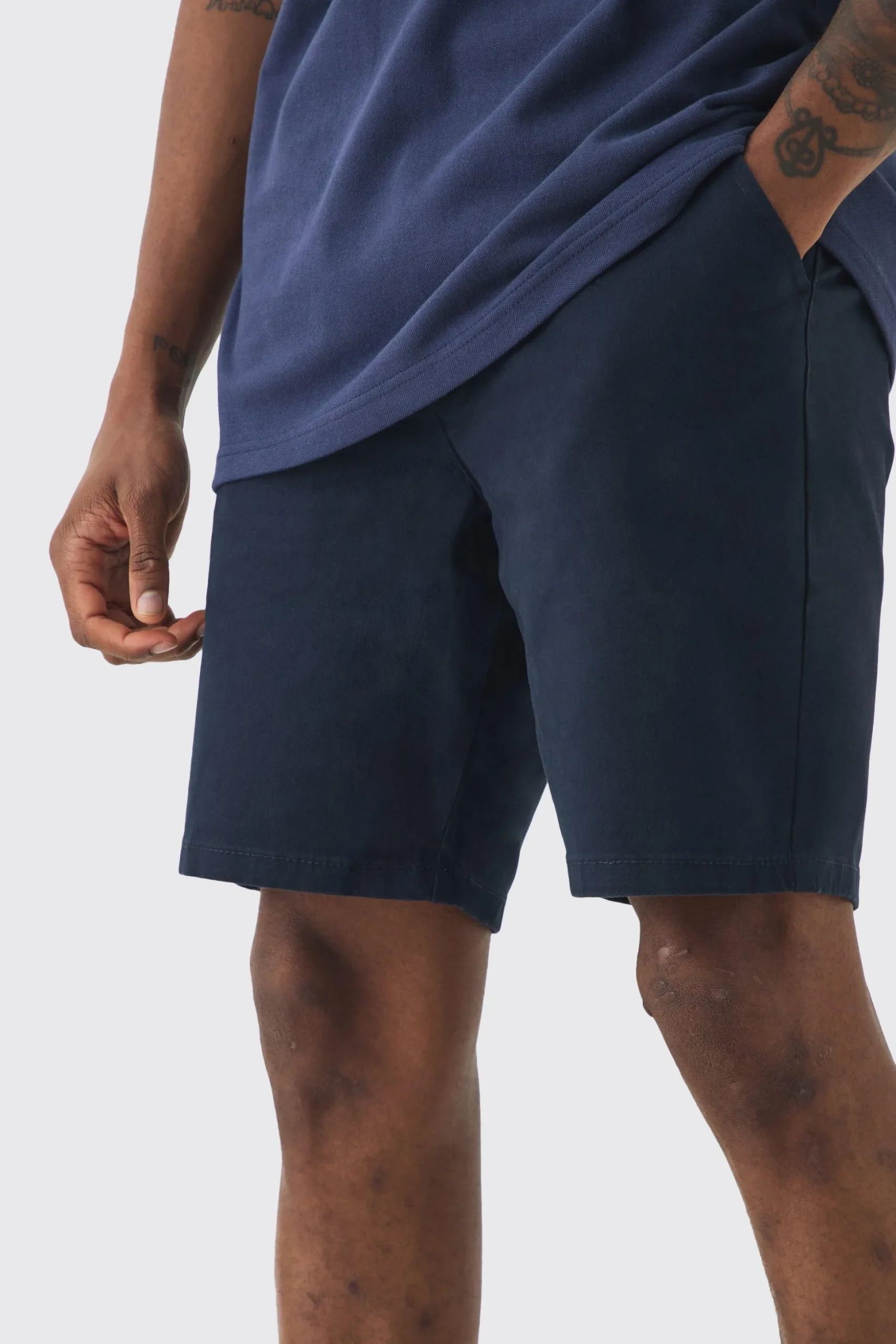 Tall Fixed Waist Navy Skinny Fit Chino Shorts | BoohooMAN UK