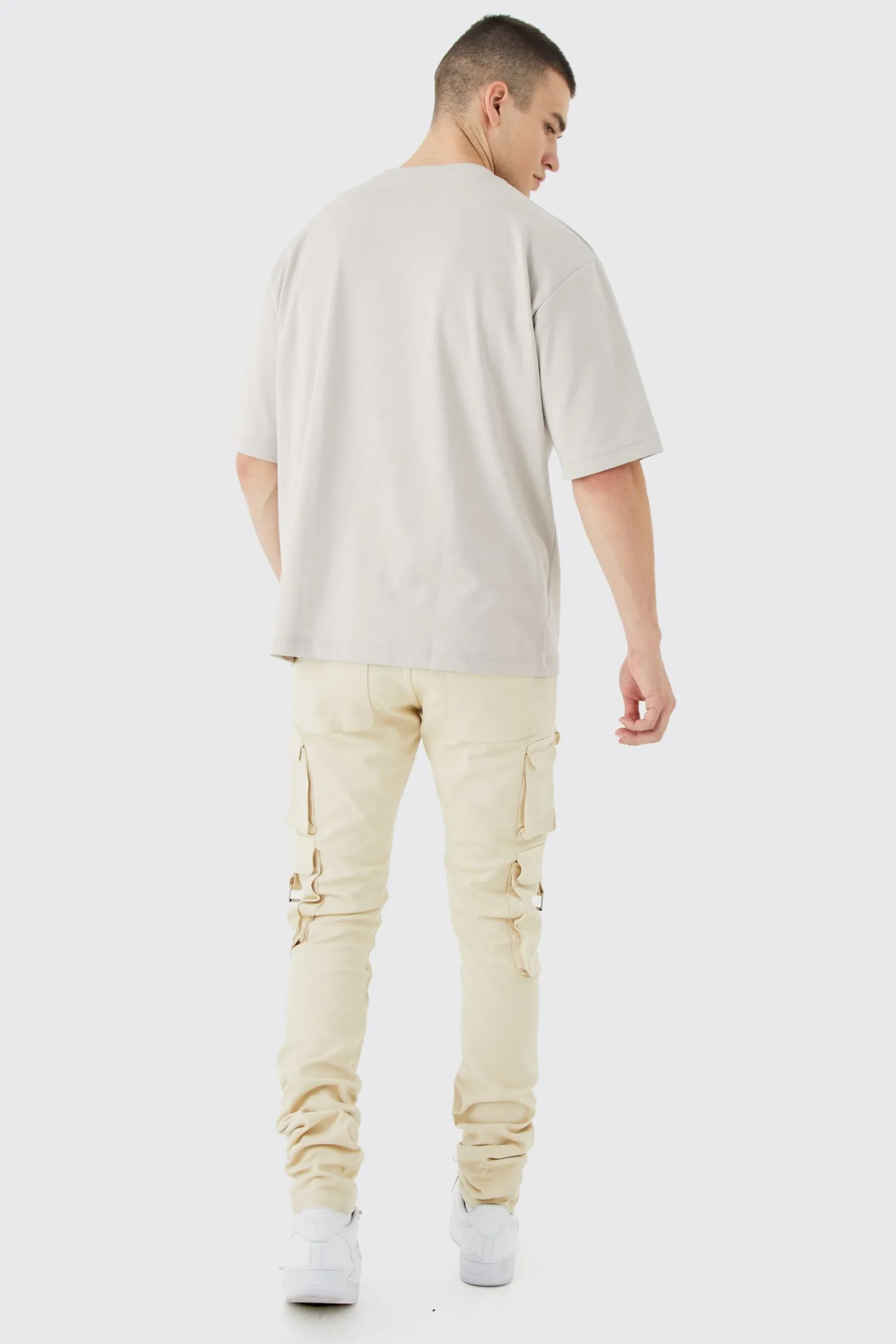 Tall Fixed Waist Skinny Stacked Multi Cargo Trouser | BoohooMAN UK
