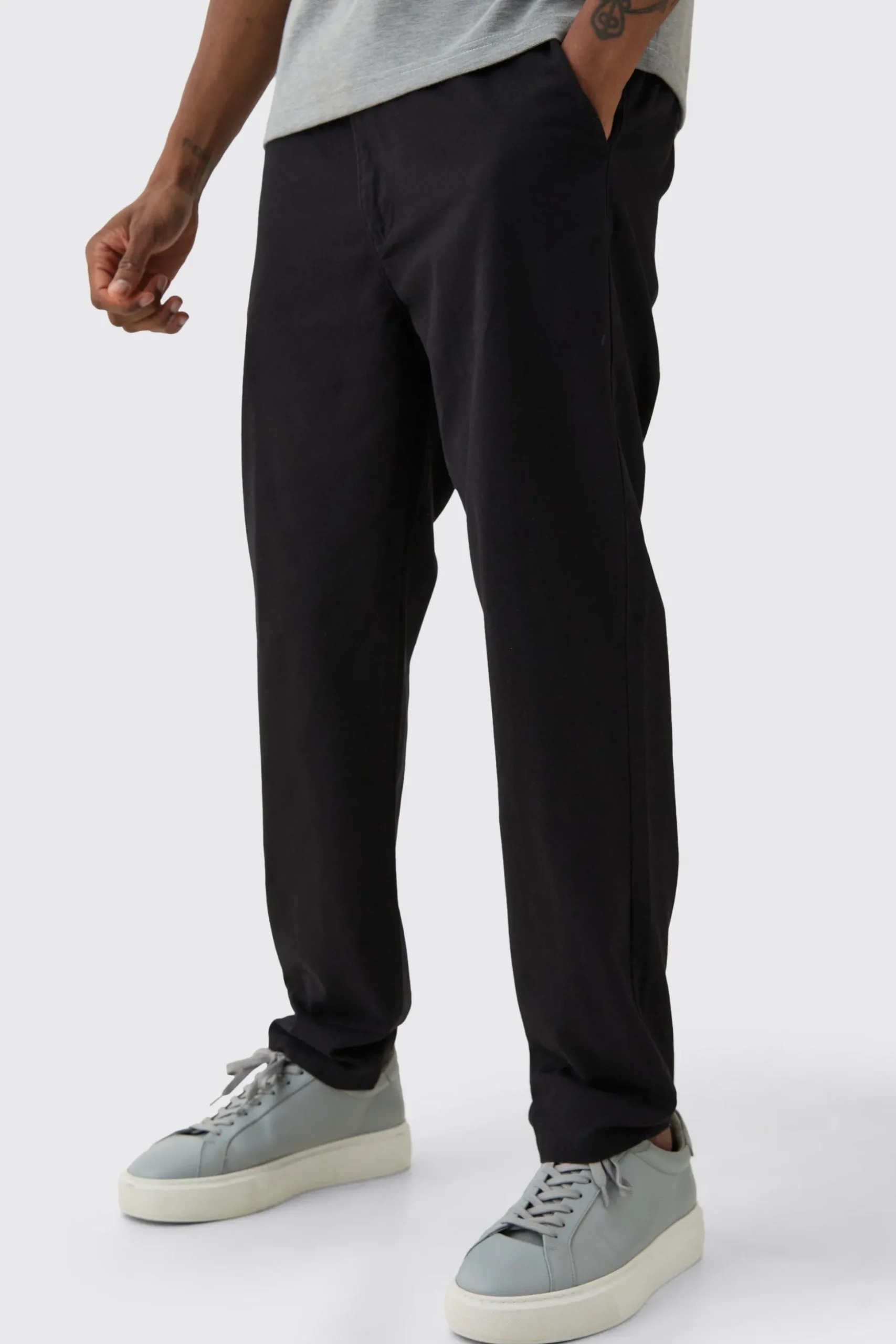 Tall Fixed Waist Slim Cropped Chino Trouser | BoohooMAN UK