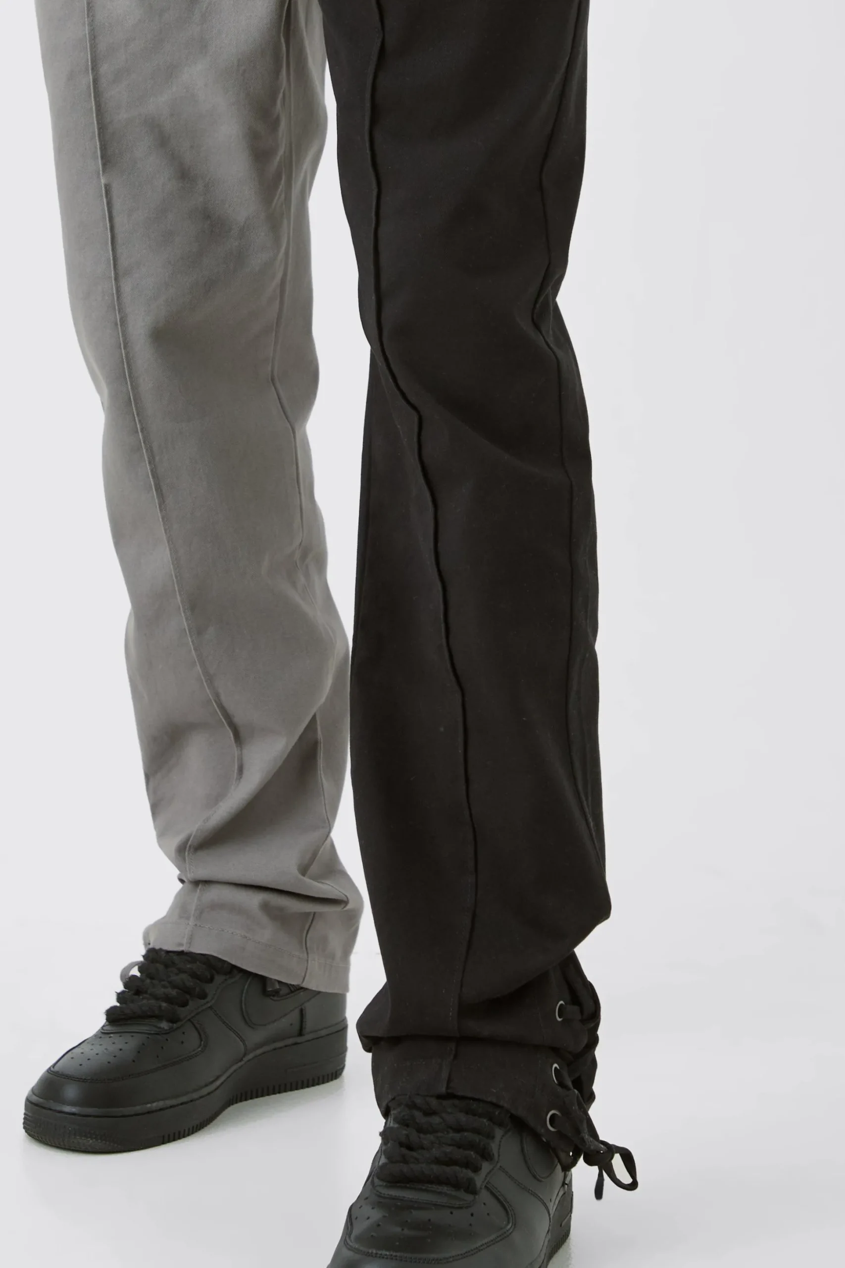 Tall Fixed Waist Straight Leg Washed Splice Trouser | BoohooMAN UK