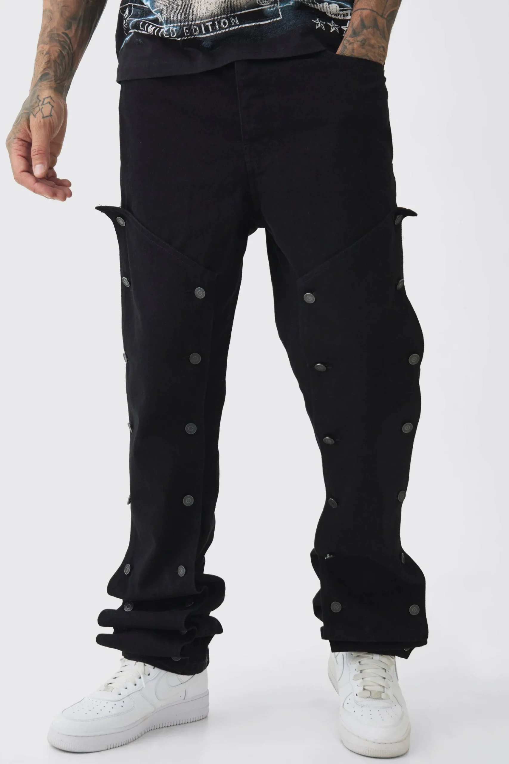 Tall Fixed Waist Washed Twill Stacked Carpenter Trouser | BoohooMAN UK