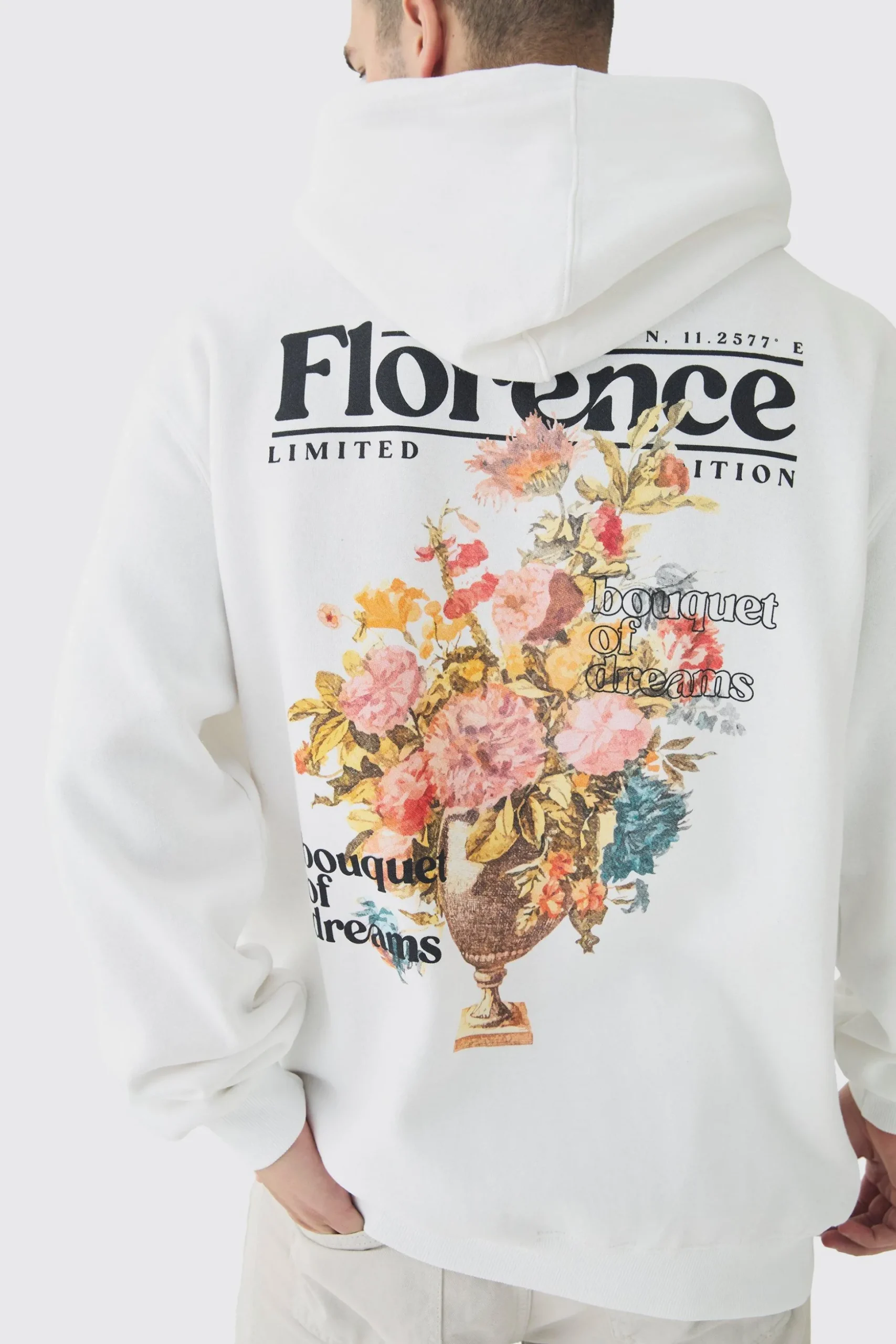 Tall Floral Back Print Oversized Hoodie | BoohooMAN UK