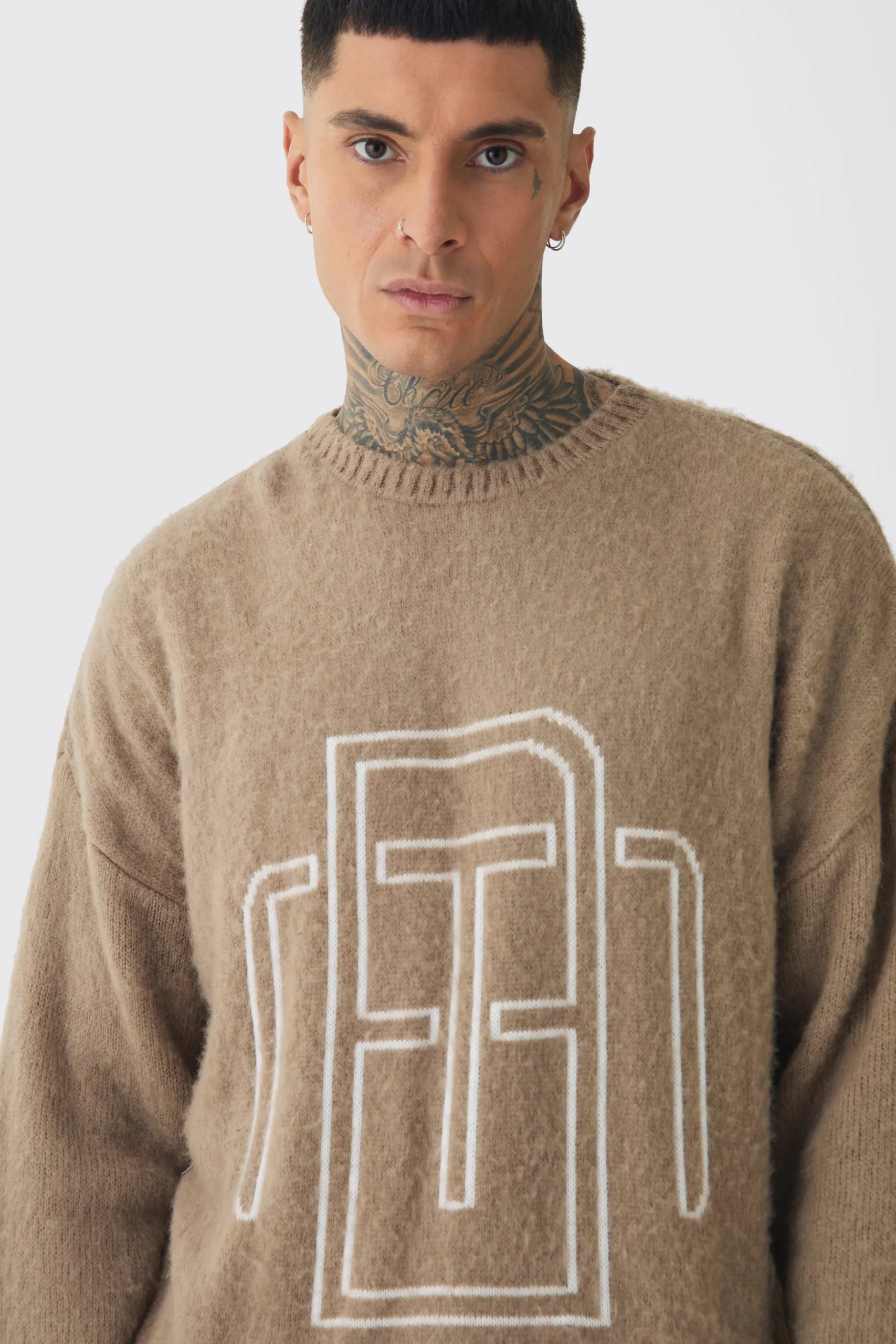 Tall Fluffy Knit BM Jumper | BoohooMAN UK