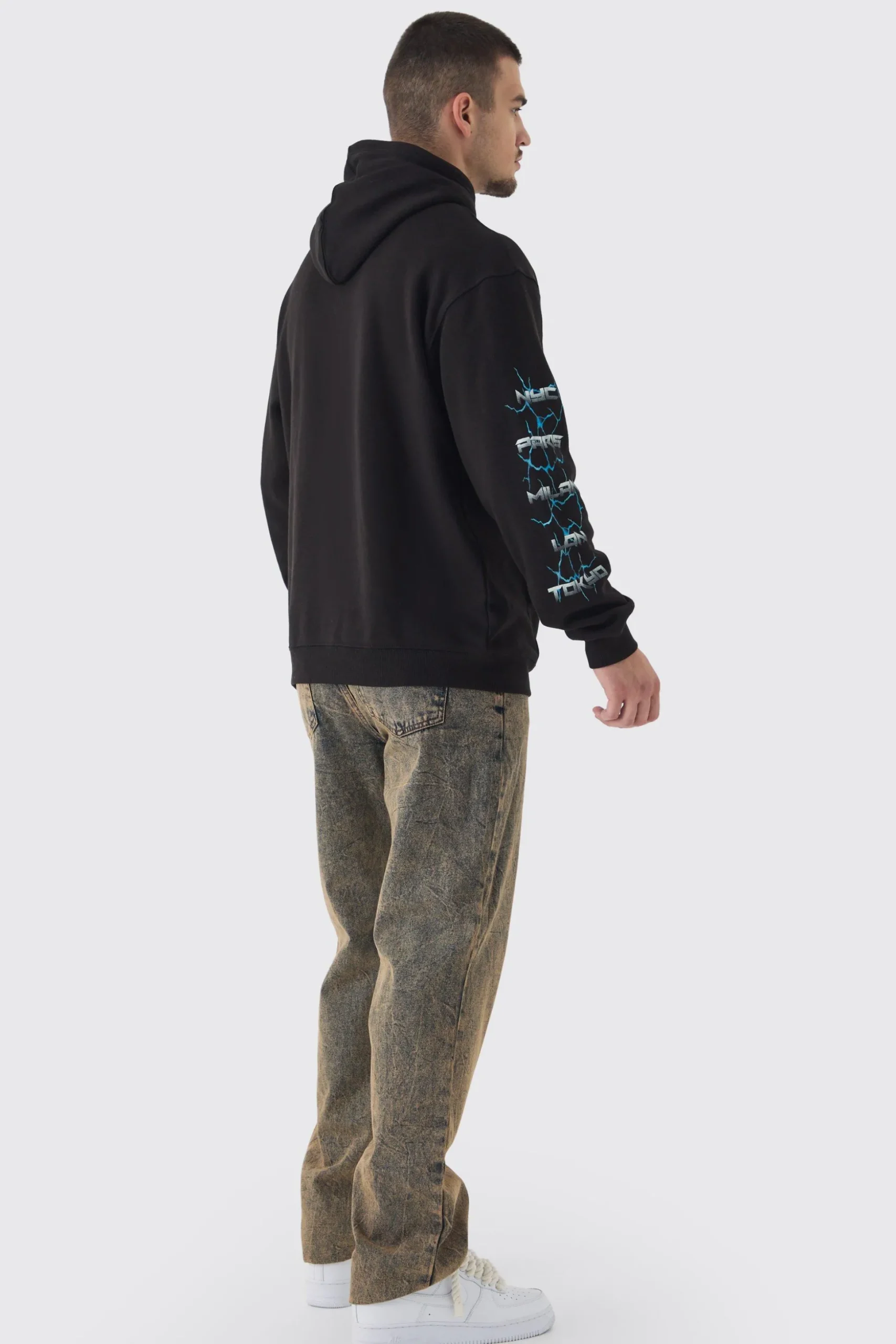 Tall Homme Cross Print Oversized Hoodie In Black | BoohooMAN UK