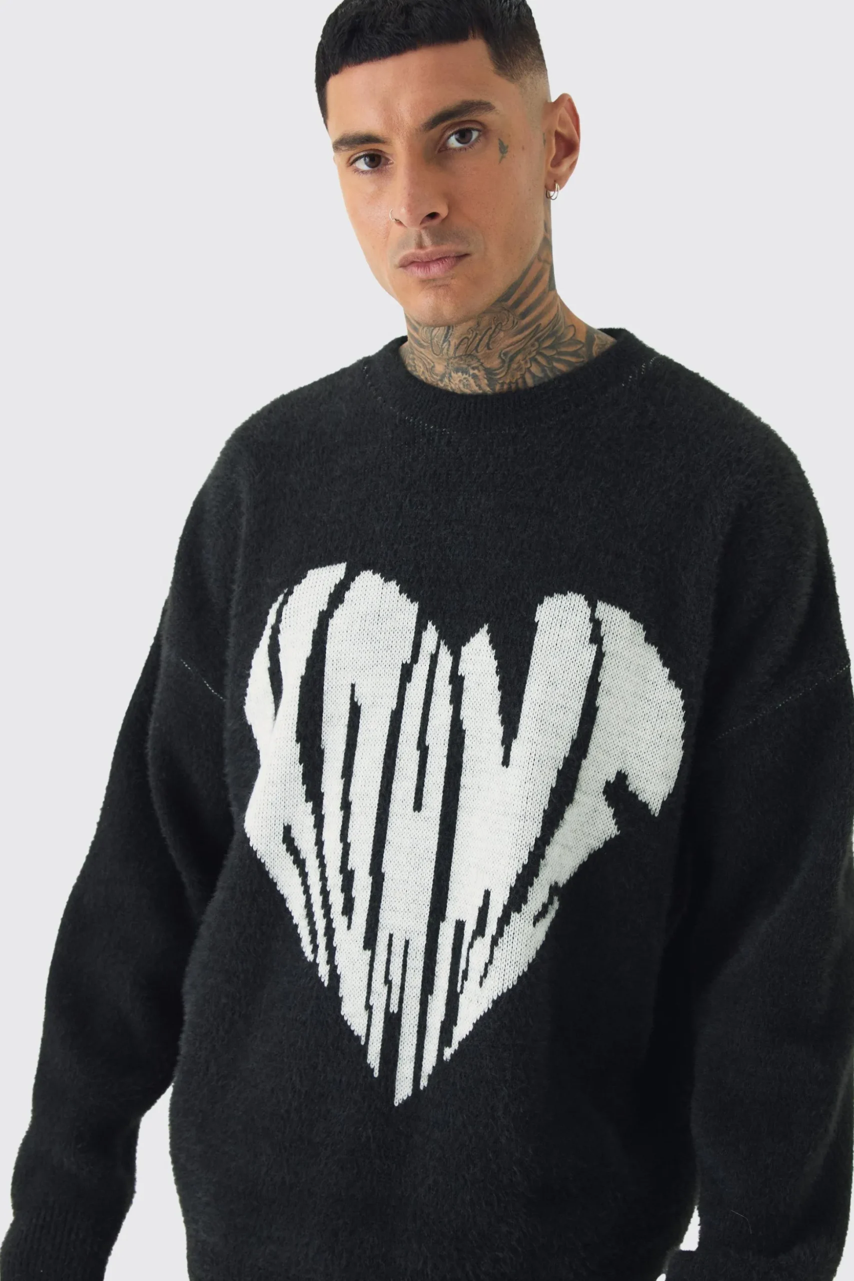 Tall Homme Oversized Fluffy Knitted Jumper | BoohooMAN UK