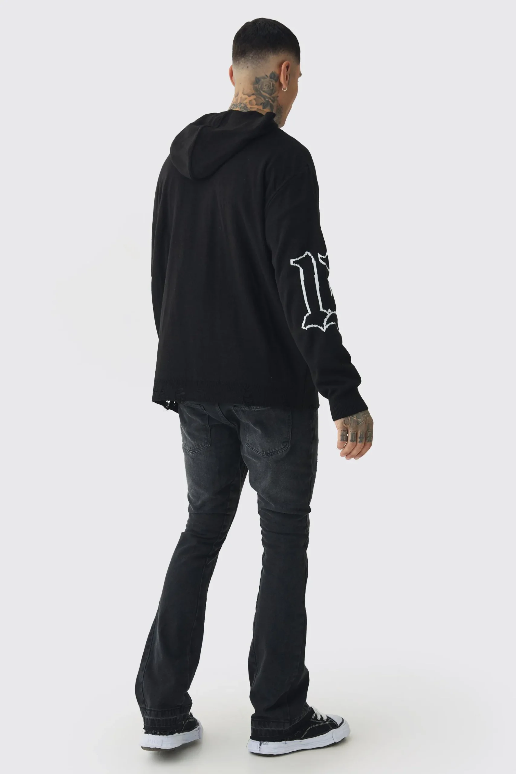 Tall Limited Edition Distressed Knitted Hoodie | BoohooMAN UK