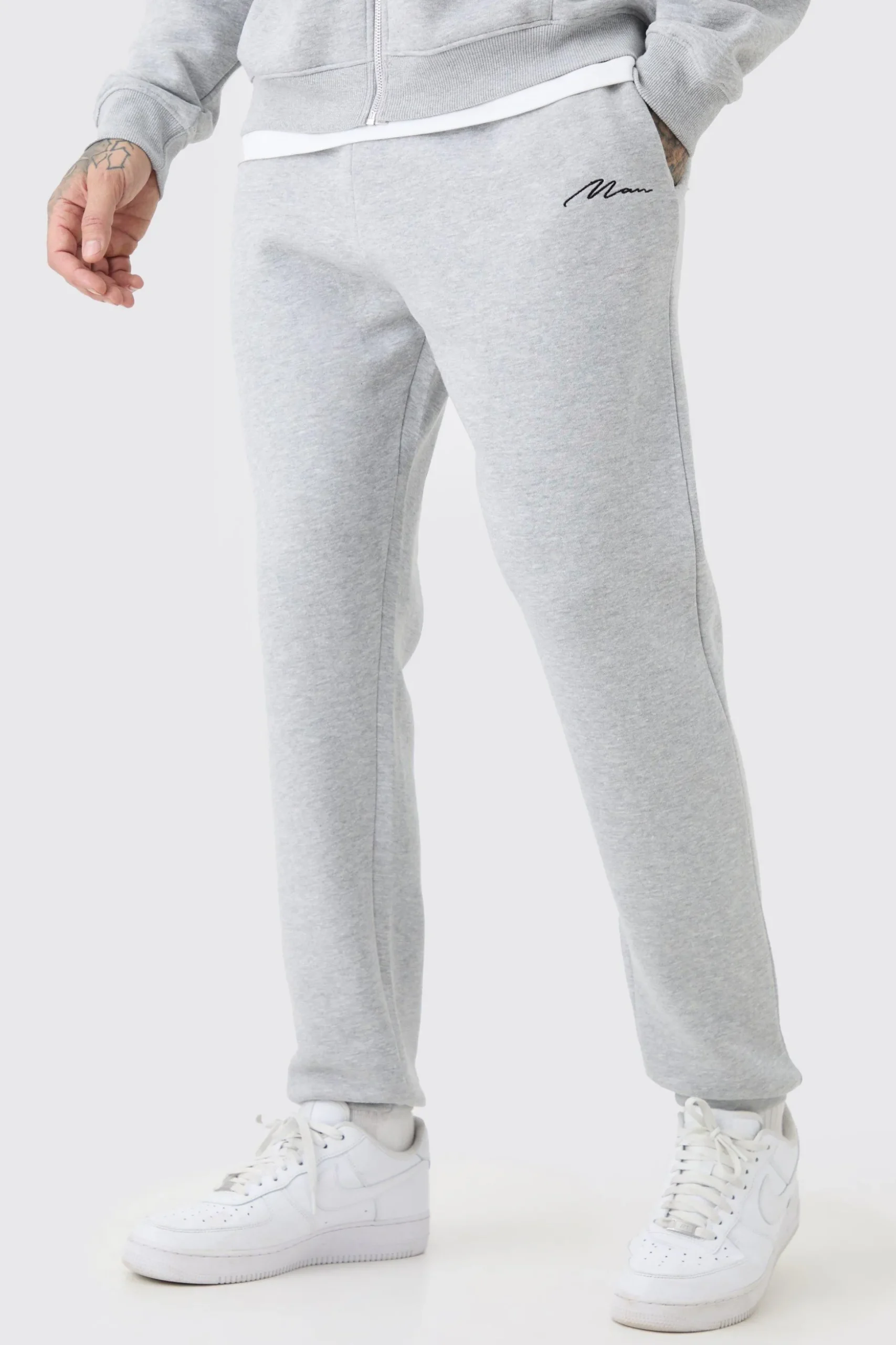 Tall Man Signature Slim Fit Jogger In Grey Marl | BoohooMAN UK