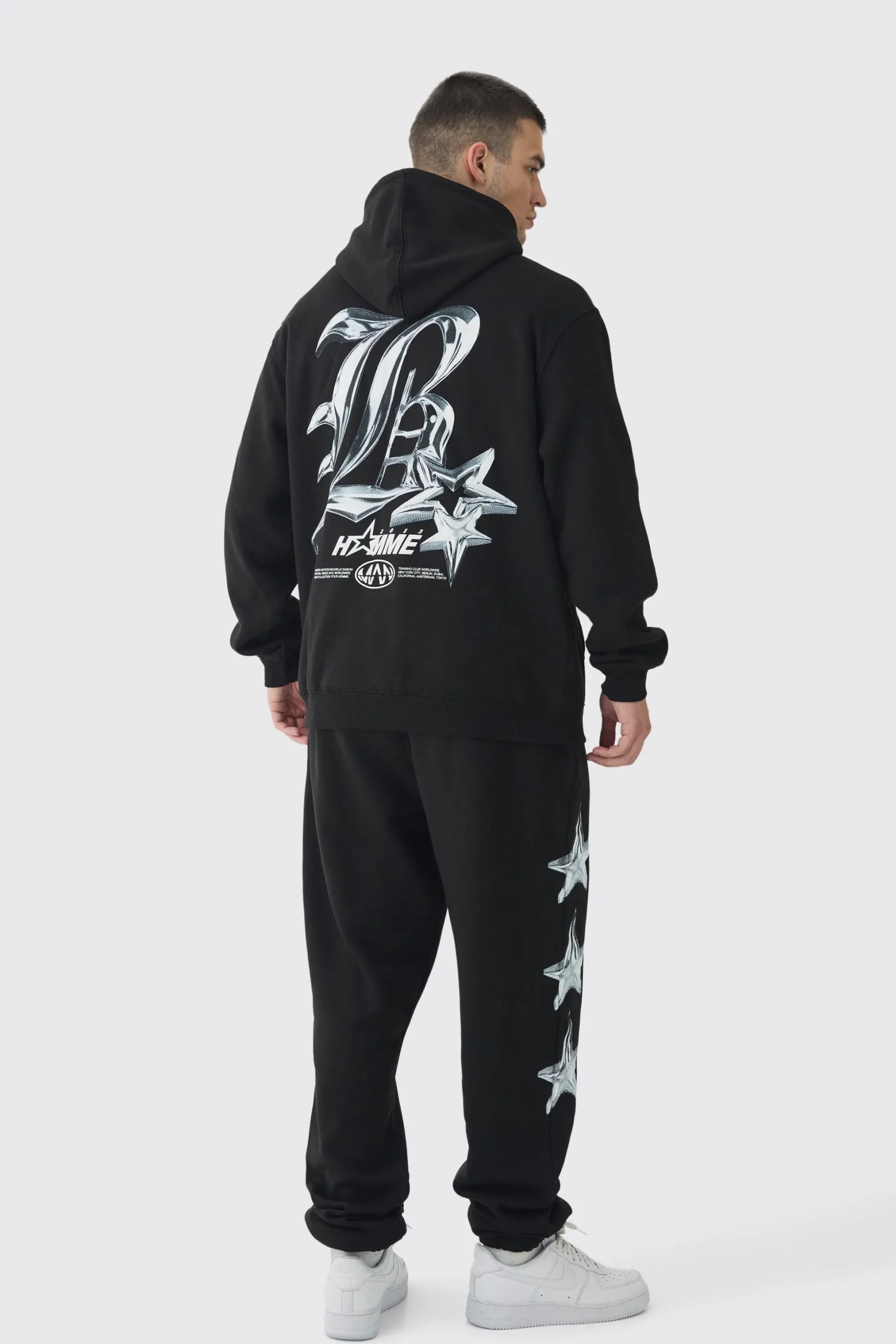 Tall Metallic Y2K Graphic Tracksuit | BoohooMAN UK